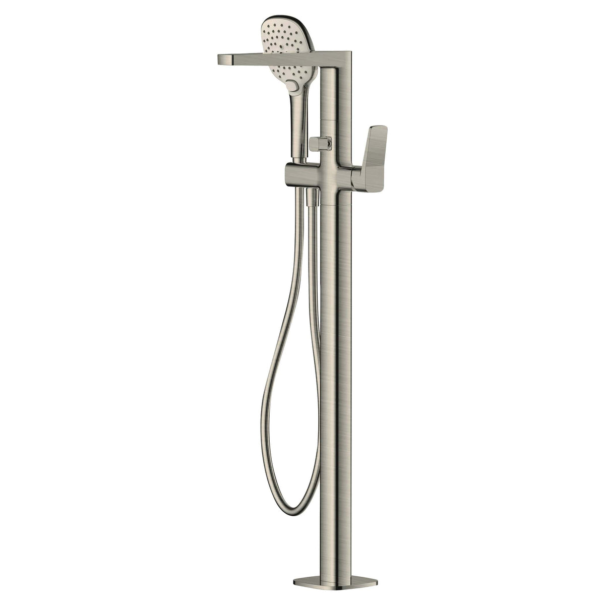 Modern freestanding bathroom shower mixer with handheld showerhead, chrome finish, ideal for contemporary Bathtubs and Shower Rooms.