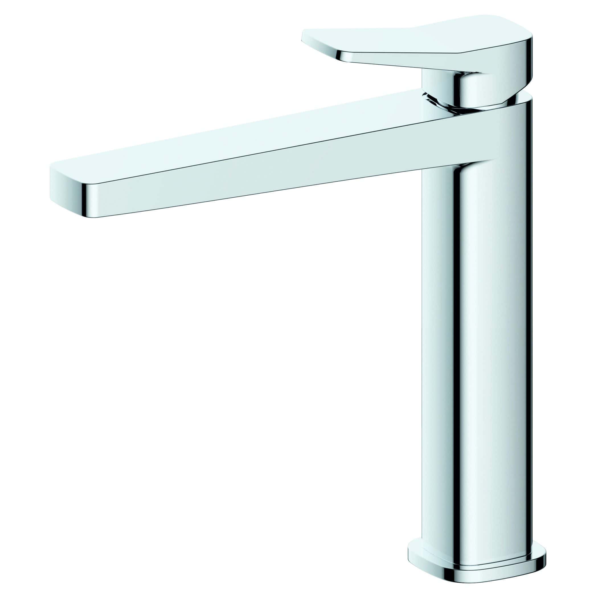 Sleek modern chrome bathroom tap with a minimalist design, perfect for contemporary bathroom interiors.