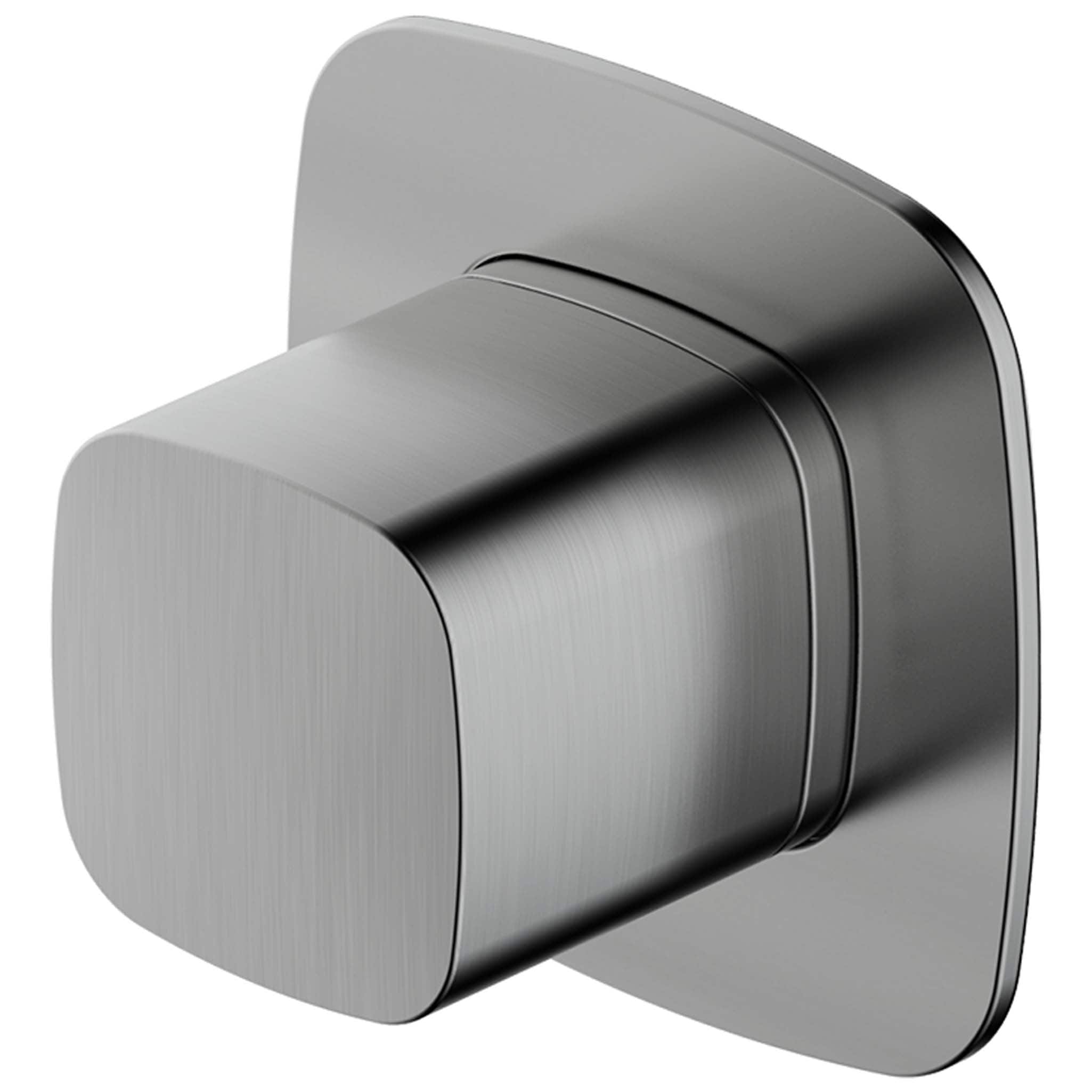 Modern chrome bathroom shower thermostat, sleek and user-friendly design from Bubly Bathrooms.
