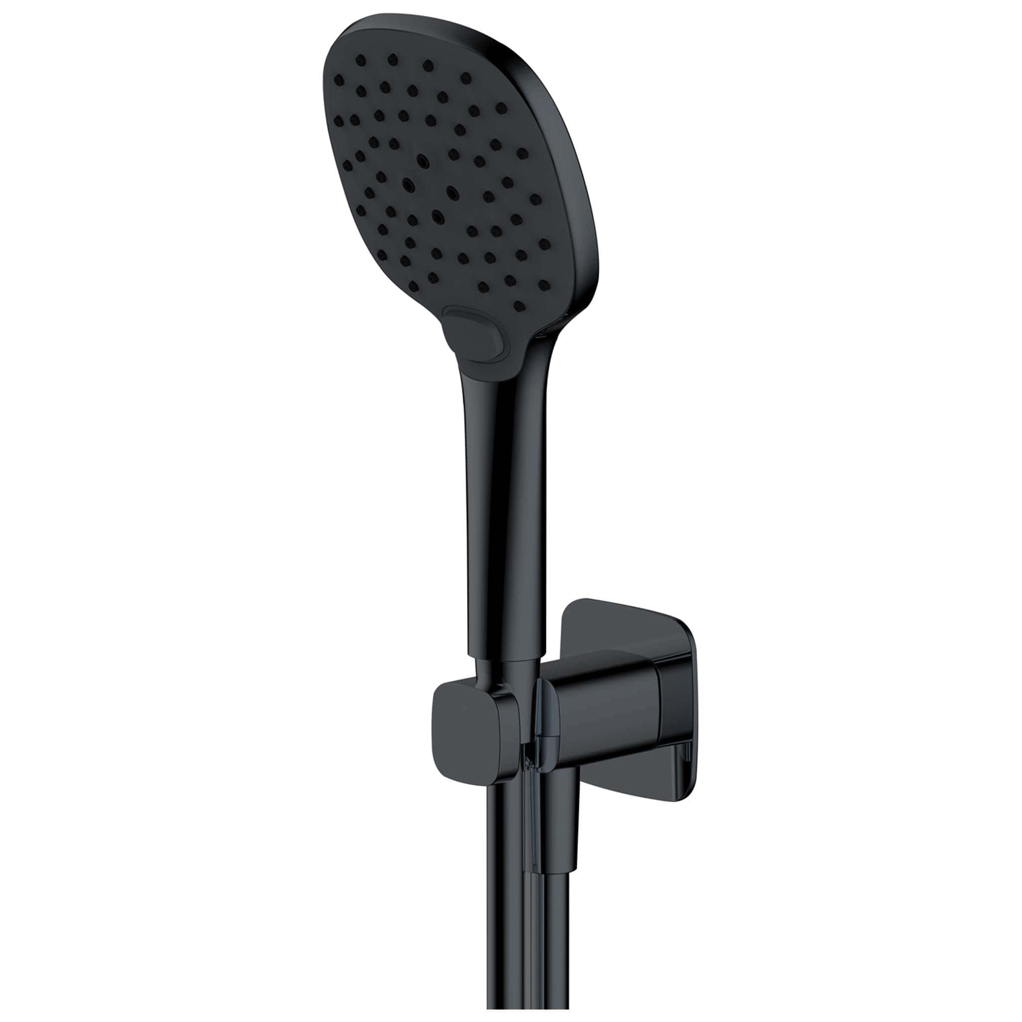 Sleek black handheld showerhead with adjustable brackets, ideal for modern bathroom renovations and high-quality shower systems.