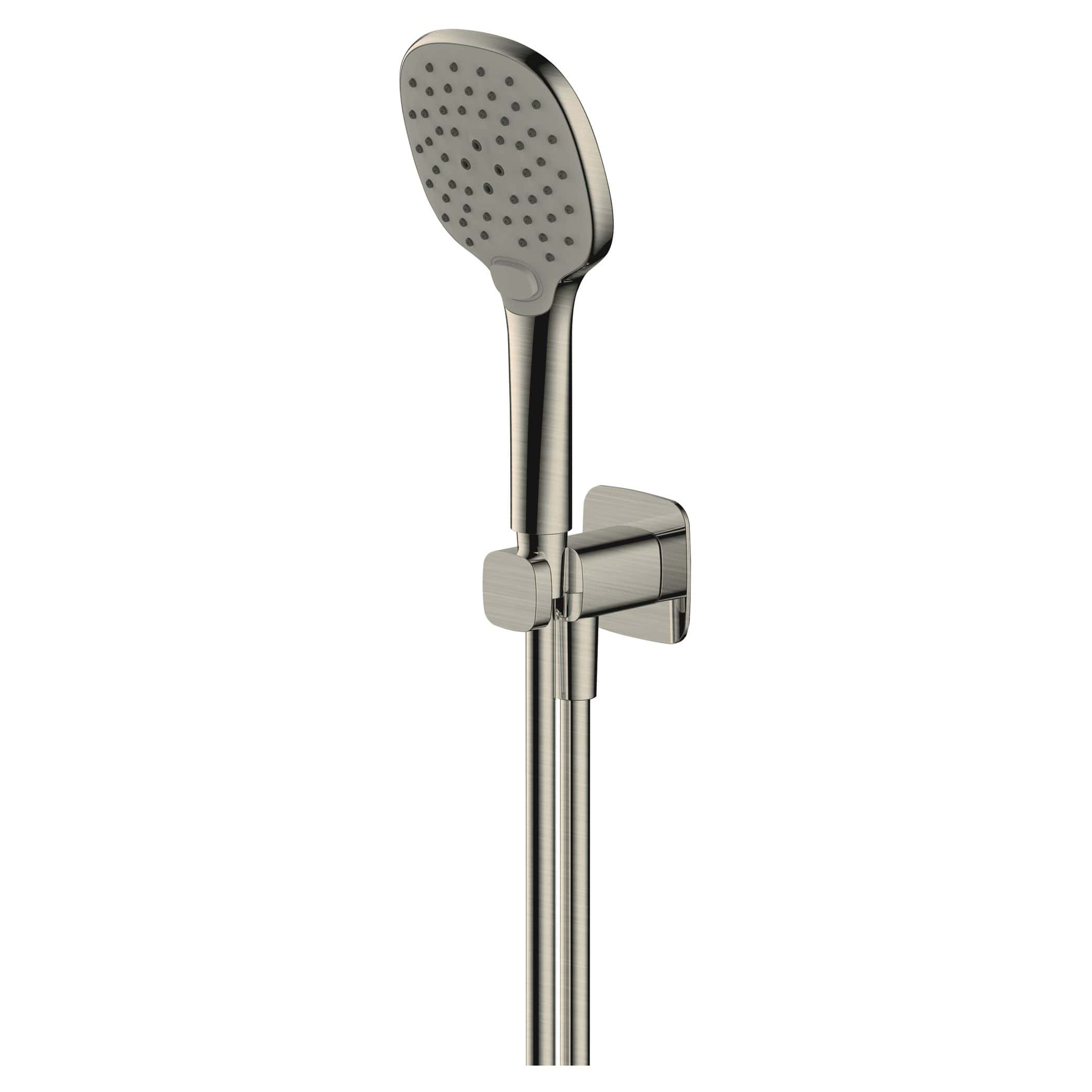 Sleek stainless steel handheld shower head with adjustable mounting bracket for modern bathroom decor. Perfect for luxury bathroom upgrades and shower renovation projects.