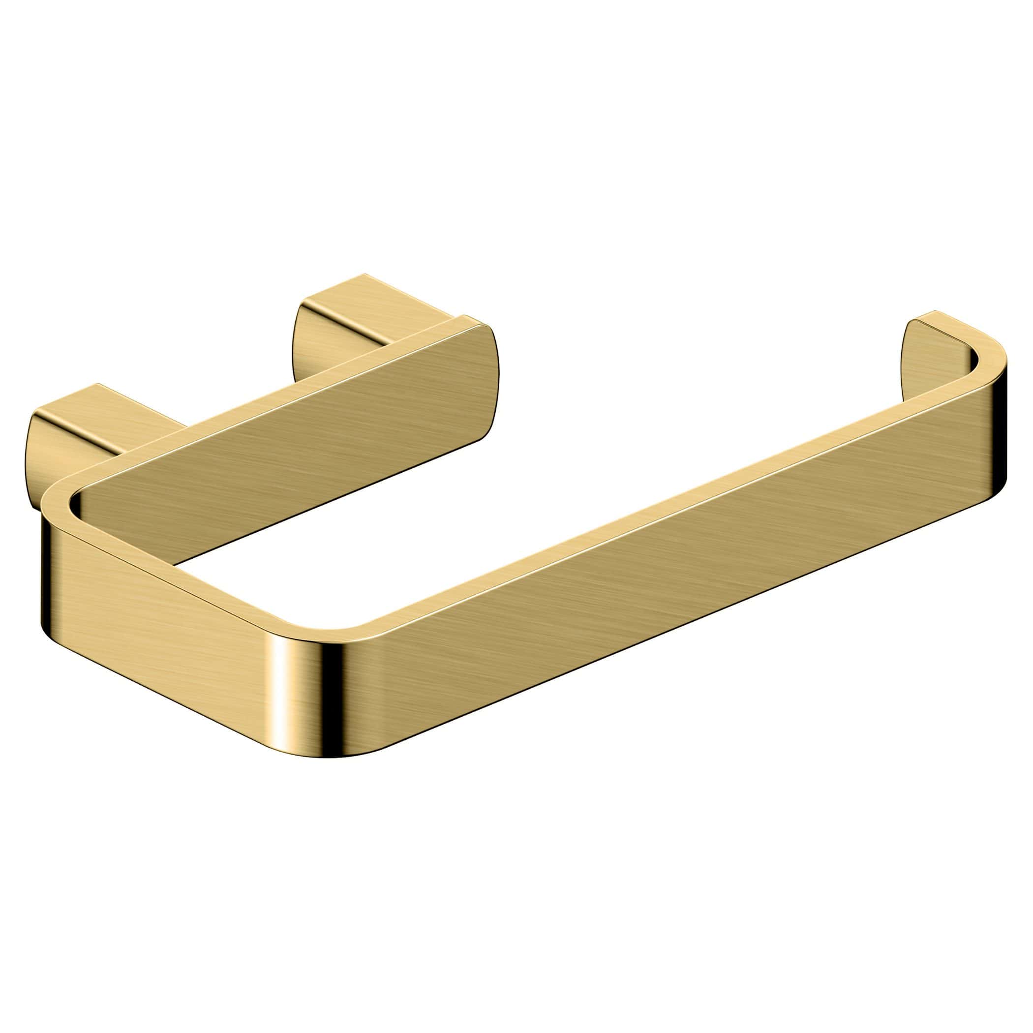 Polished gold bathroom towel rail with sleek modern design for luxury bathroom decor.
