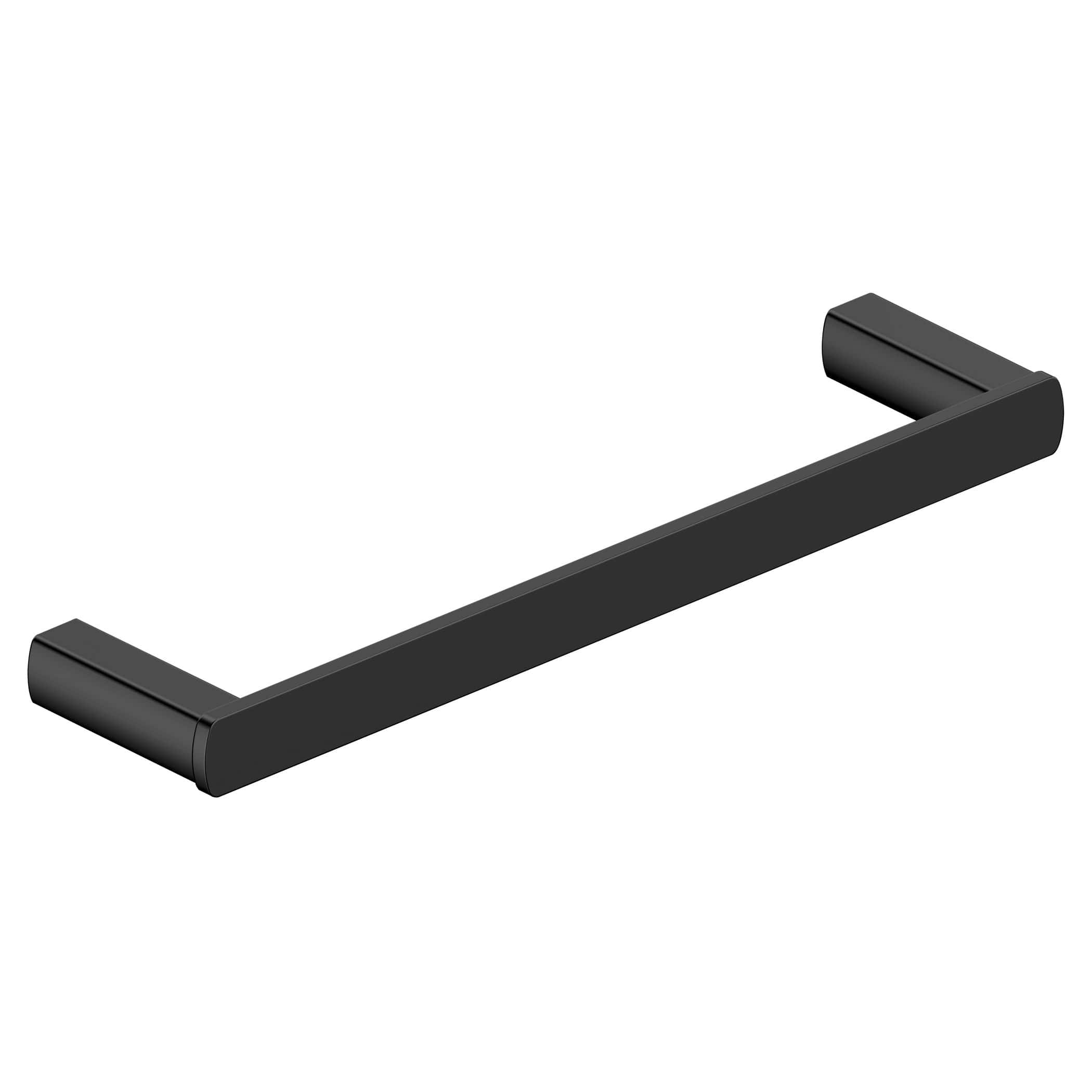 Black modern bathroom towel rail, sleek minimalist design, perfect for contemporary interiors, durable metal construction, ideal for drying and organising towels in stylish bathrooms.