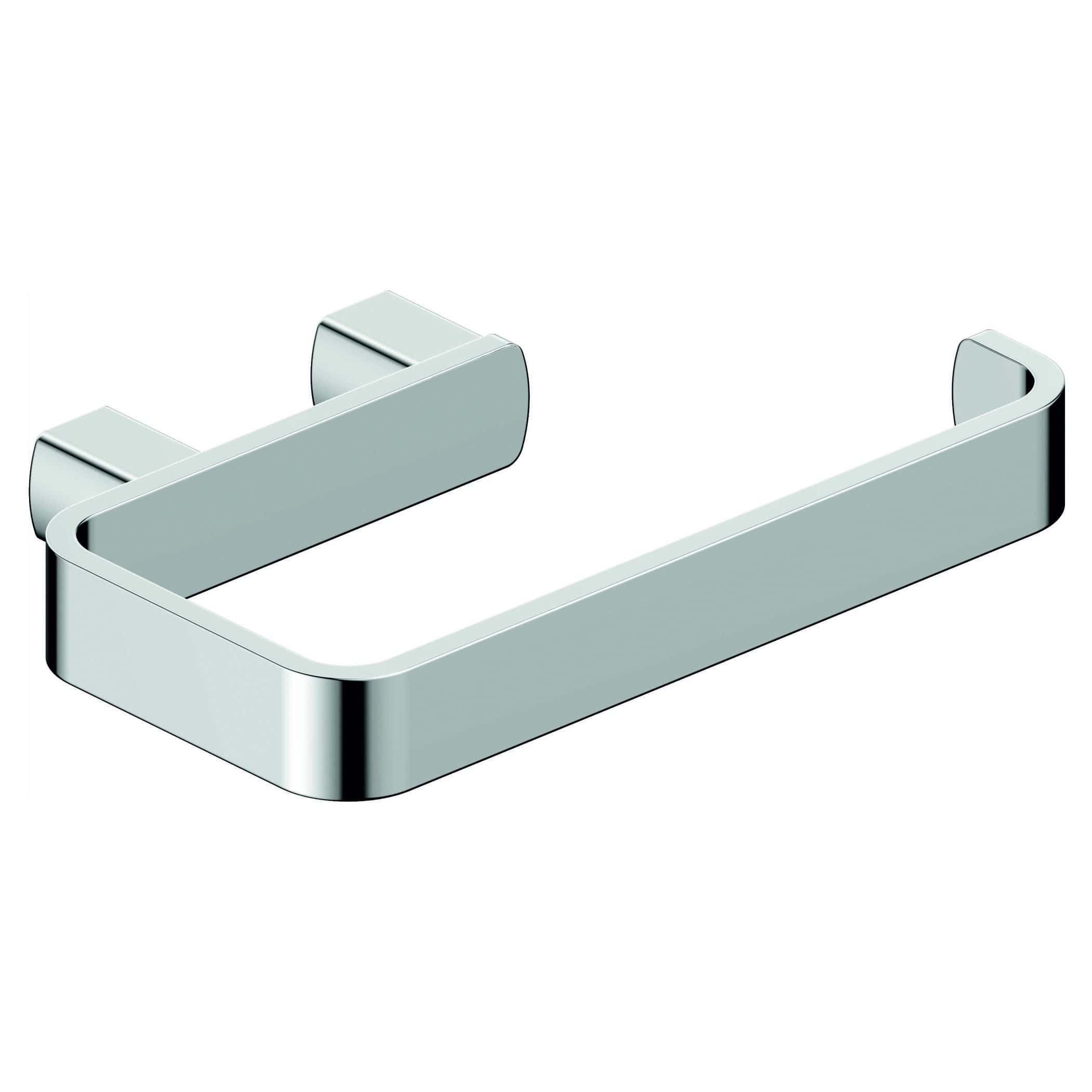 Elegant chrome bathroom toilet roll holder with sleek modern design for stylish bathroom decor. Suitable for wall mounting, combining functionality and contemporary aesthetic.