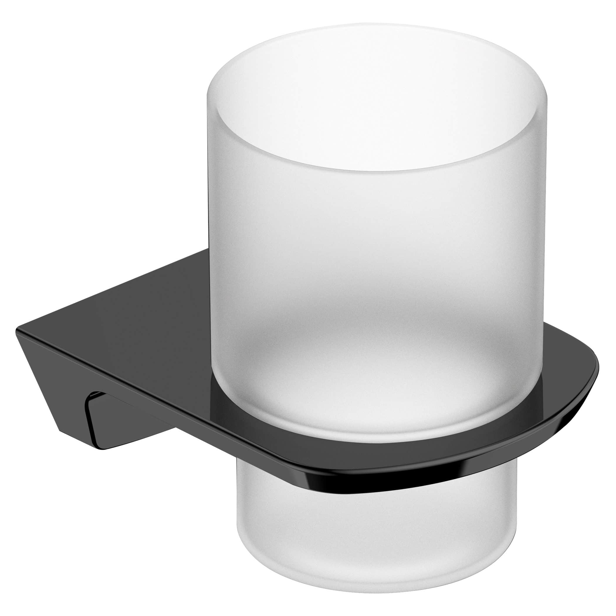 Sleek black and white bathroom tap mounted on a modern black square base, featuring a minimalist design for contemporary bathroom decor.