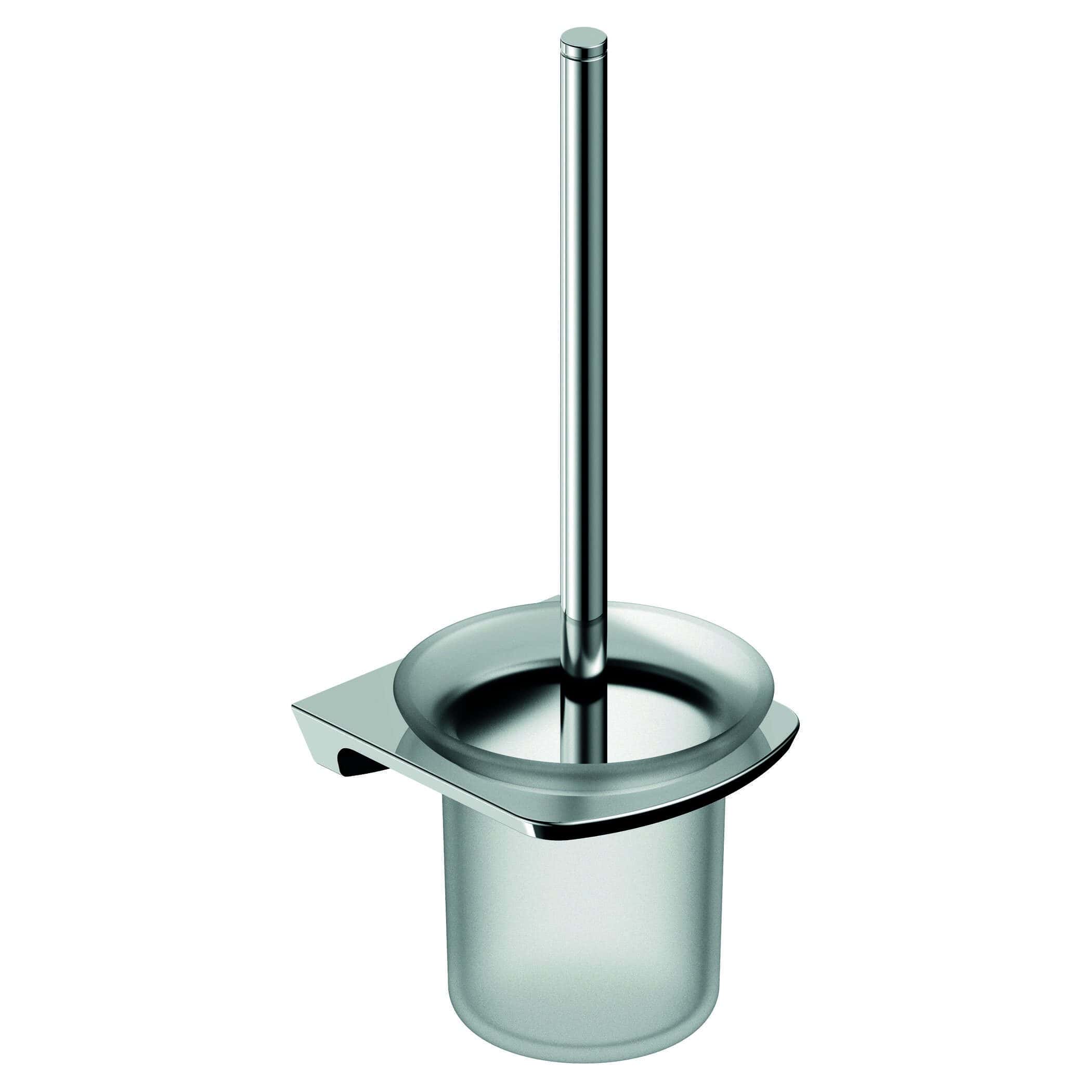 Stainless steel toilet brush and holder, modern bathroom cleaning tools from Bubly Bathrooms. Durable, hygienic and stylish for bathroom hygiene and maintenance.