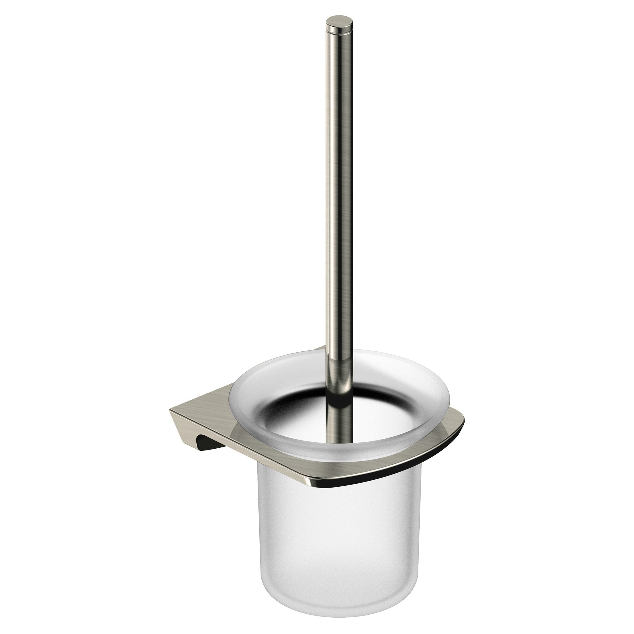 Stainless steel toilet brush holder with modern design, hygienic and durable bathroom accessory for elegant bathroom organisation.