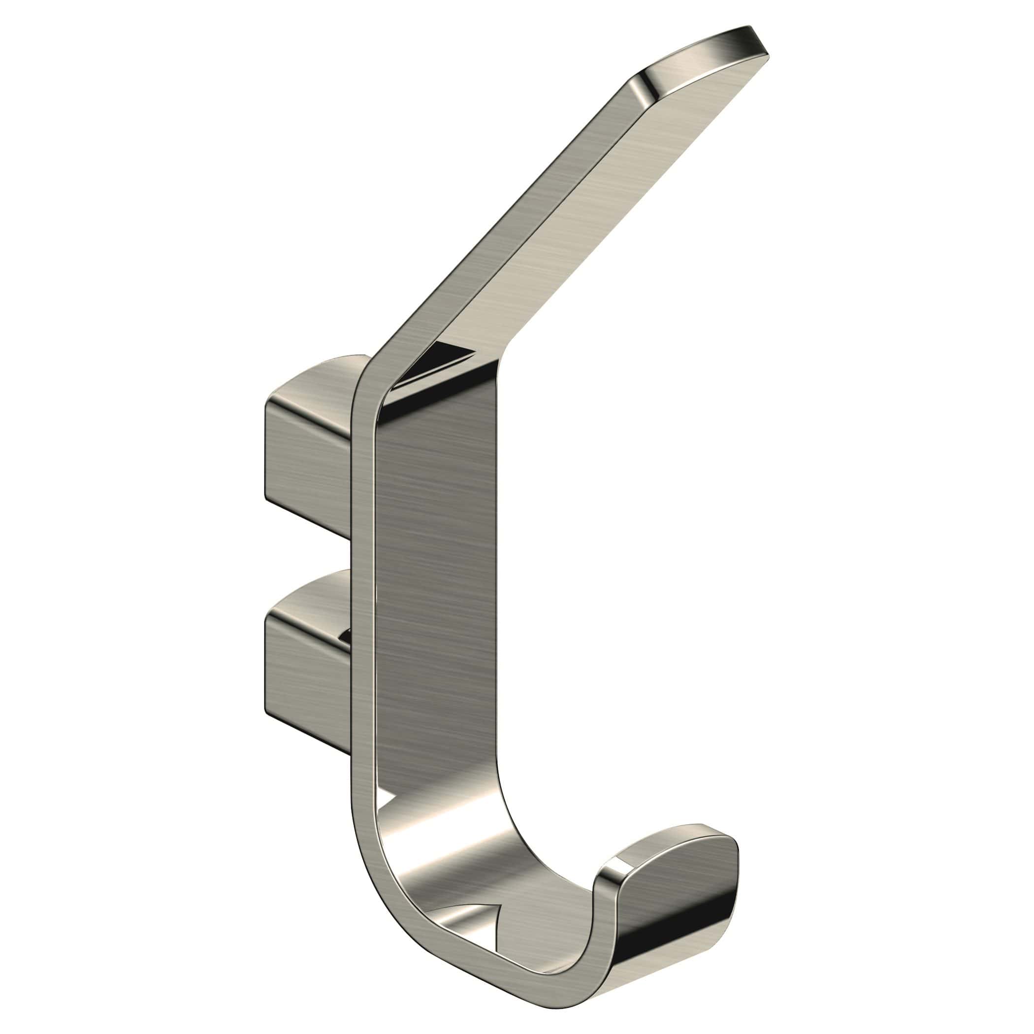 Shiny stainless steel bathroom towel hook for modern bathroom organisation. Durable, sleek design perfect for hanging towels and bathrobes. Suitable for any contemporary bathroom decor.