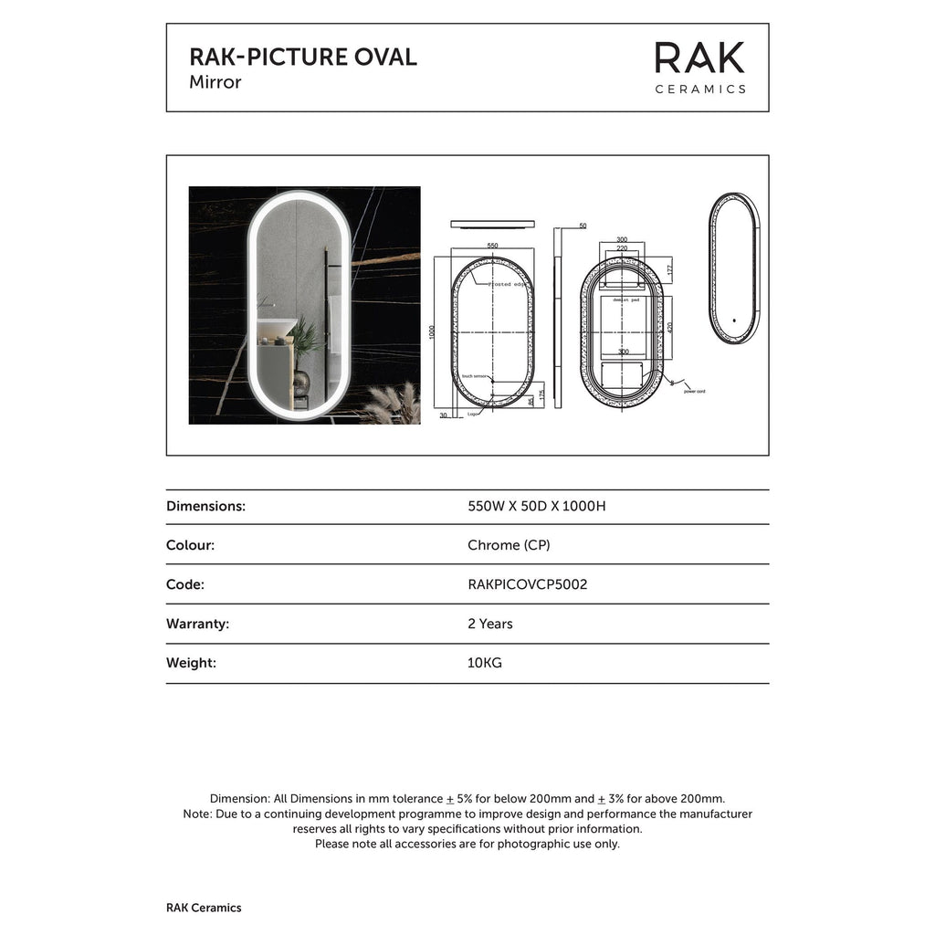 Modern oval LED bathroom mirror with built-in touch sensor, Chrome finish, and ambient lighting for stylish bathroom decor.