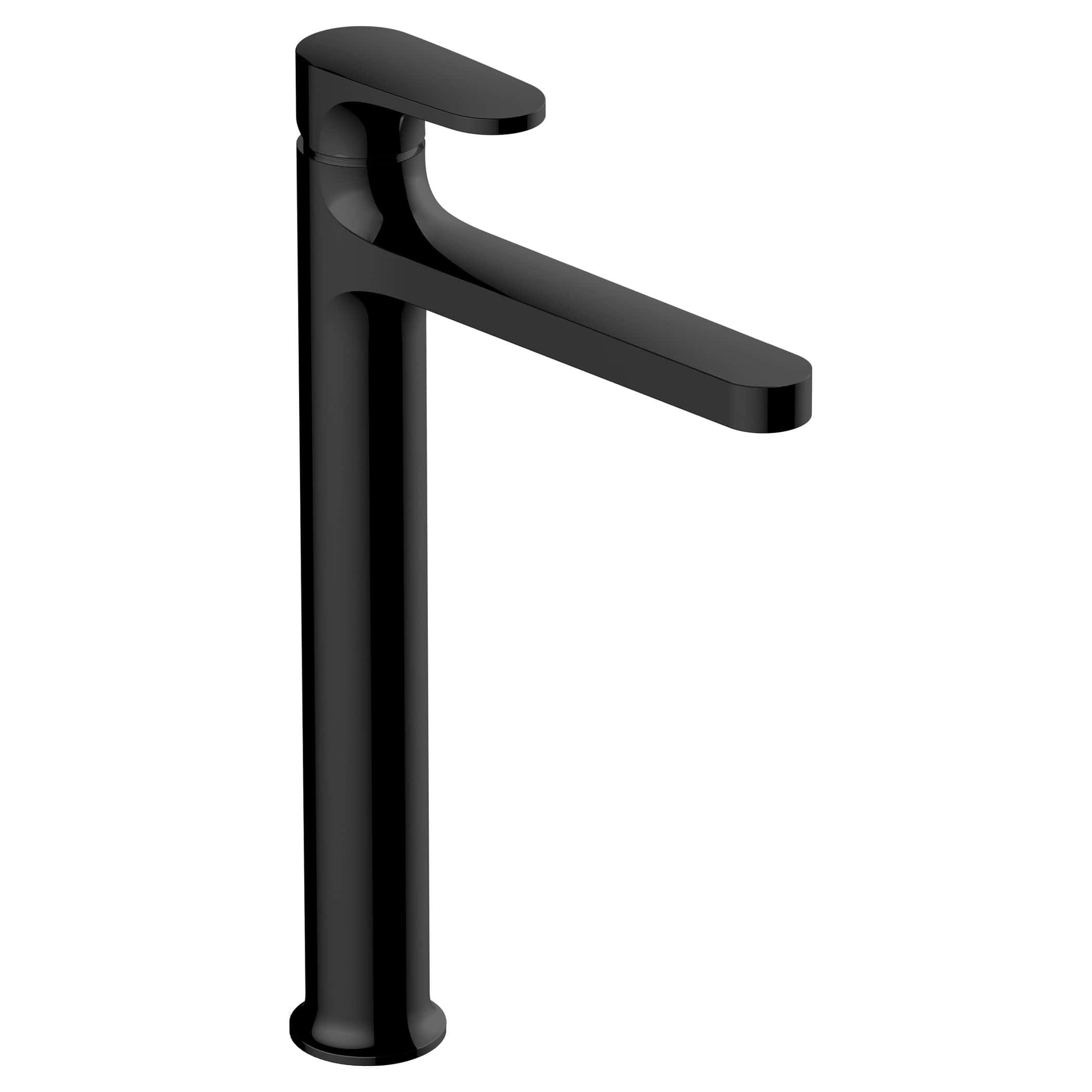 Black modern bathroom mixer tap for contemporary installations.