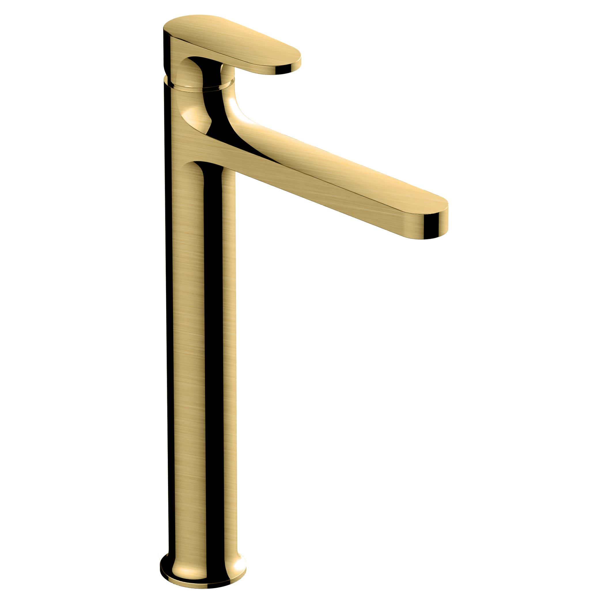 Gold bathroom sink tap, modern single-handle mixer tap for stylish bathroom or vanity use, durable brass construction, sleek design, high-quality finish.
