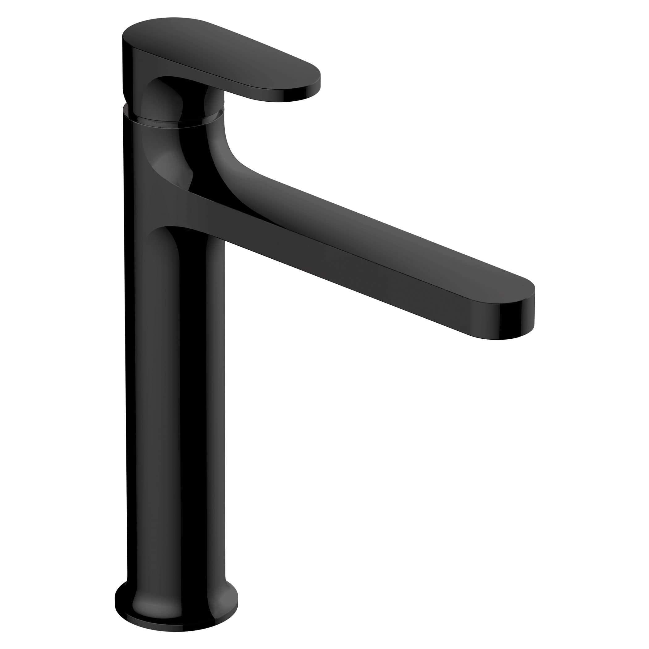 Black modern bathroom sink mixer tap with sleek design for contemporary bathrooms.