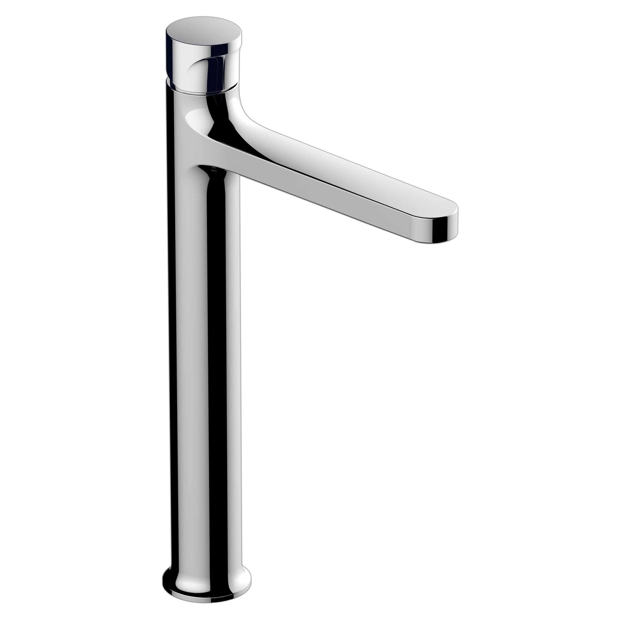 Sleek modern chrome bathroom tap positioned against a white background.