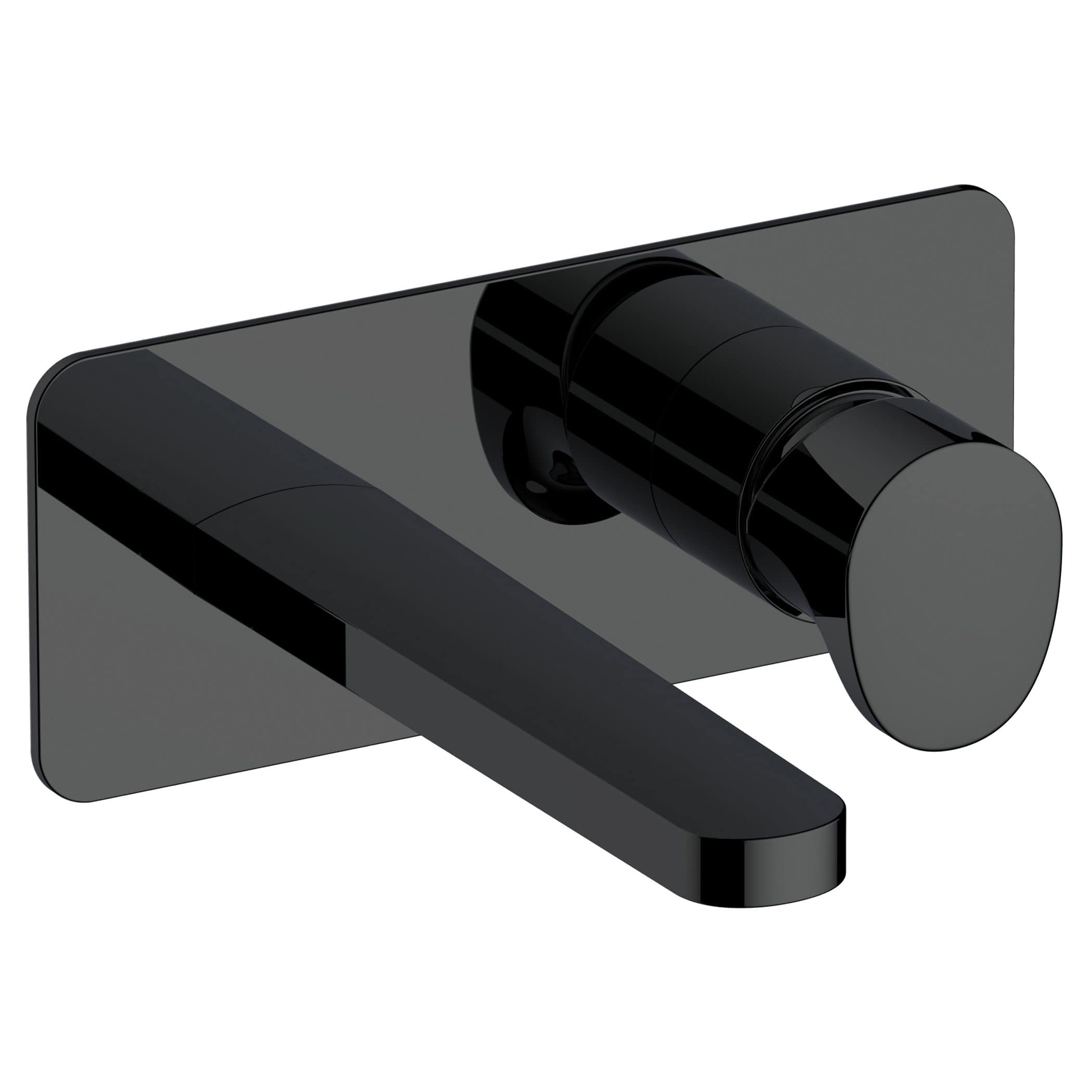 Black modern bathroom tap with a sleek, minimalist design and a square backplate, perfect for contemporary bathroom fixtures and stylish washbasins.