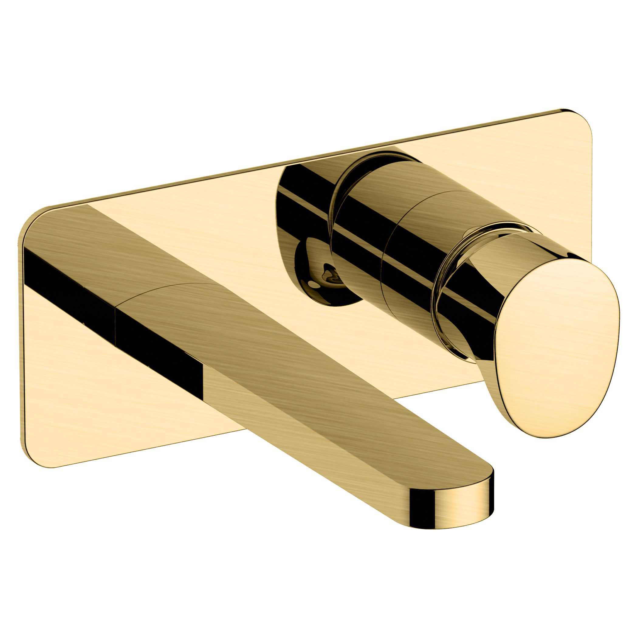 Polished gold modern shower valve with lever handle, luxury bathroom fixture design, high-quality chrome finish for stylish bathroom renovation.
