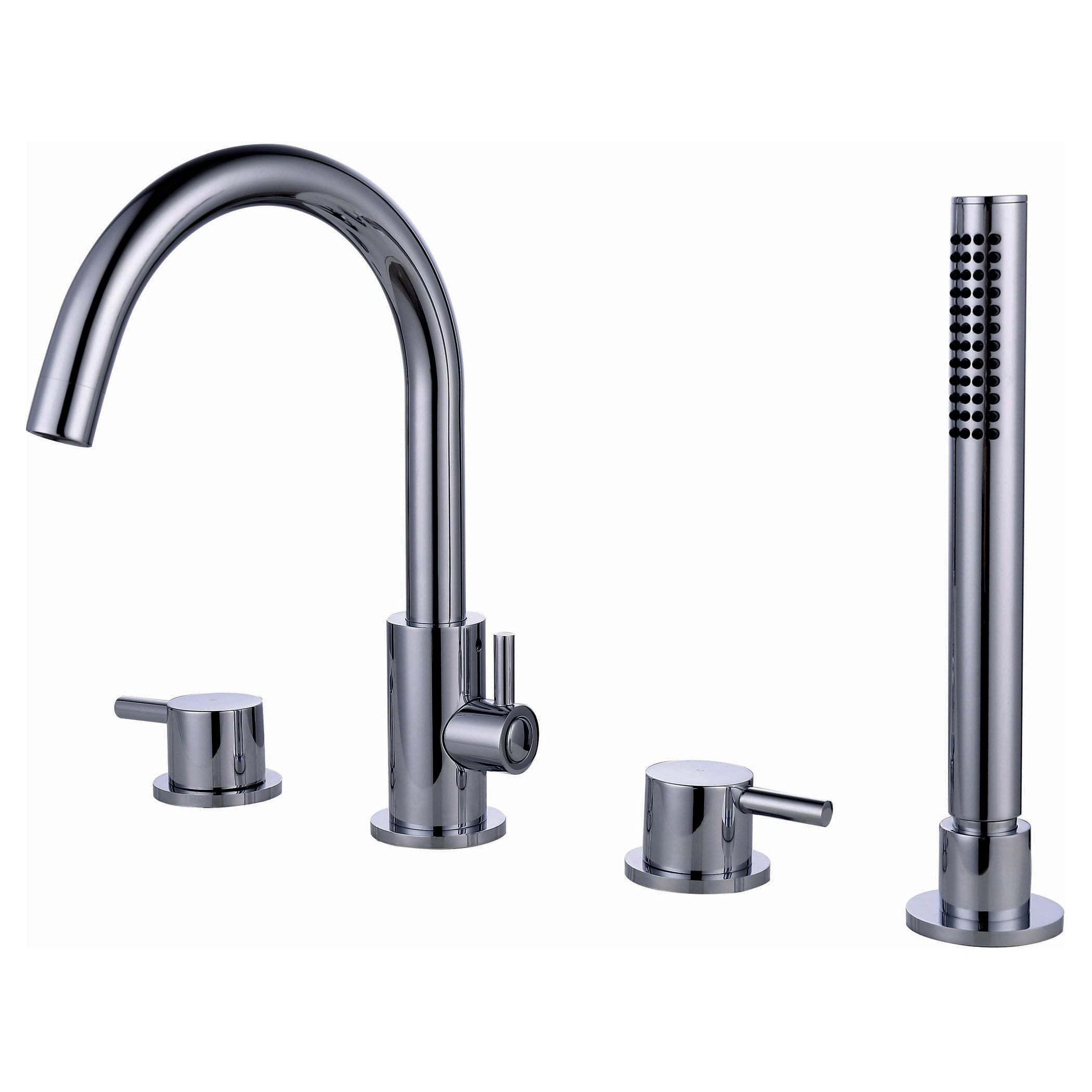 Shiny chrome kitchen tap with separate hot and cold handles and a detachable spray head perfect for modern bathroom or kitchen renovations.