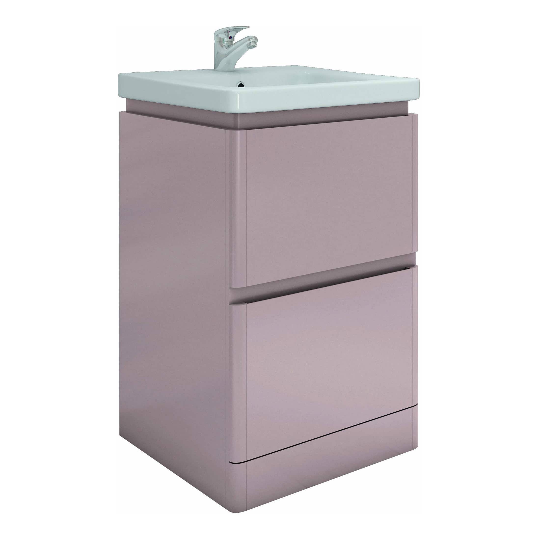 Modern bathroom vanity unit with integrated sink and storage cabinet, ideal for contemporary bubly bathrooms. Perfect for compact spaces and stylish bathroom decor.