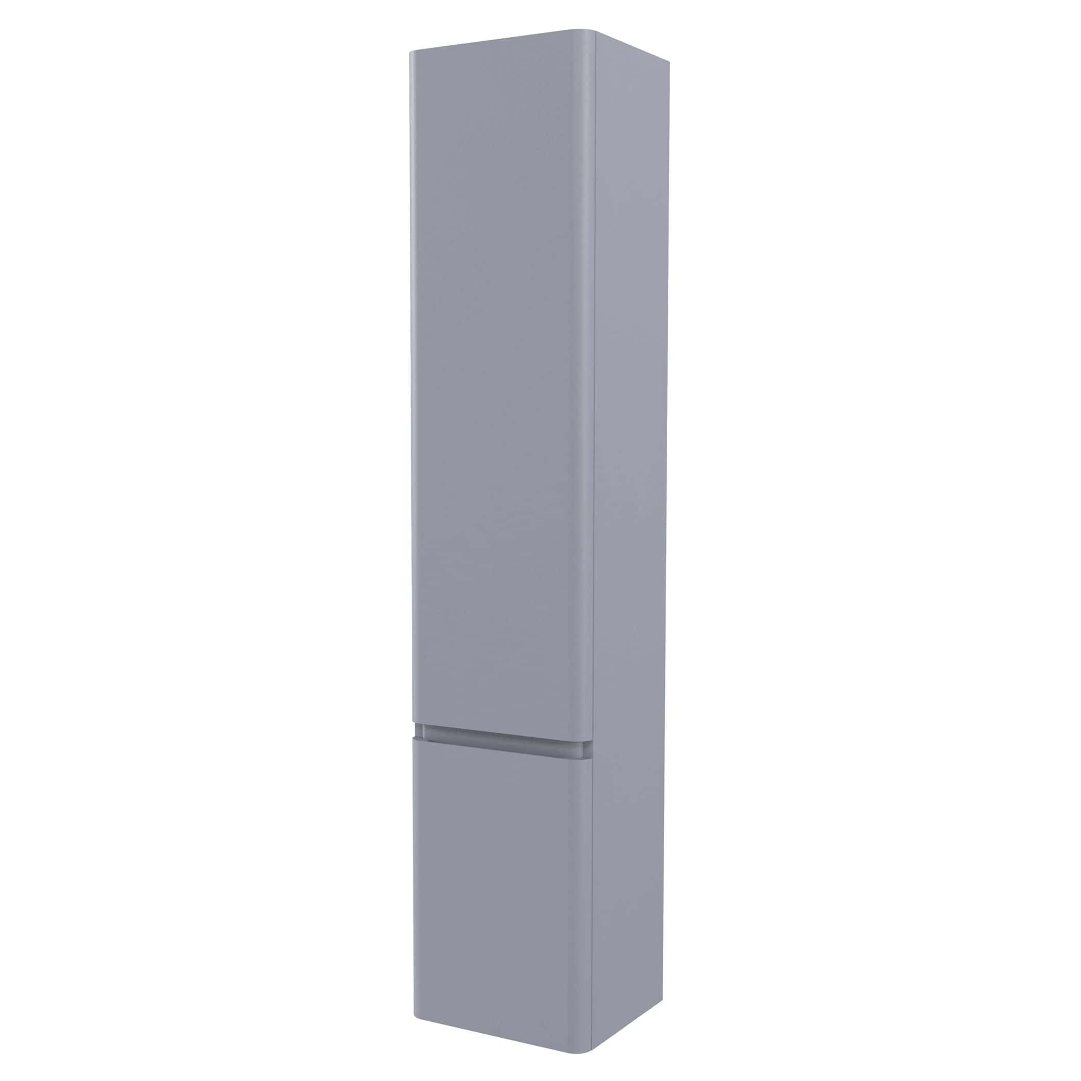 Floor-standing bathroom storage cabinet in modern grey finish, ideal for organising toiletries and accessories in contemporary bathrooms.