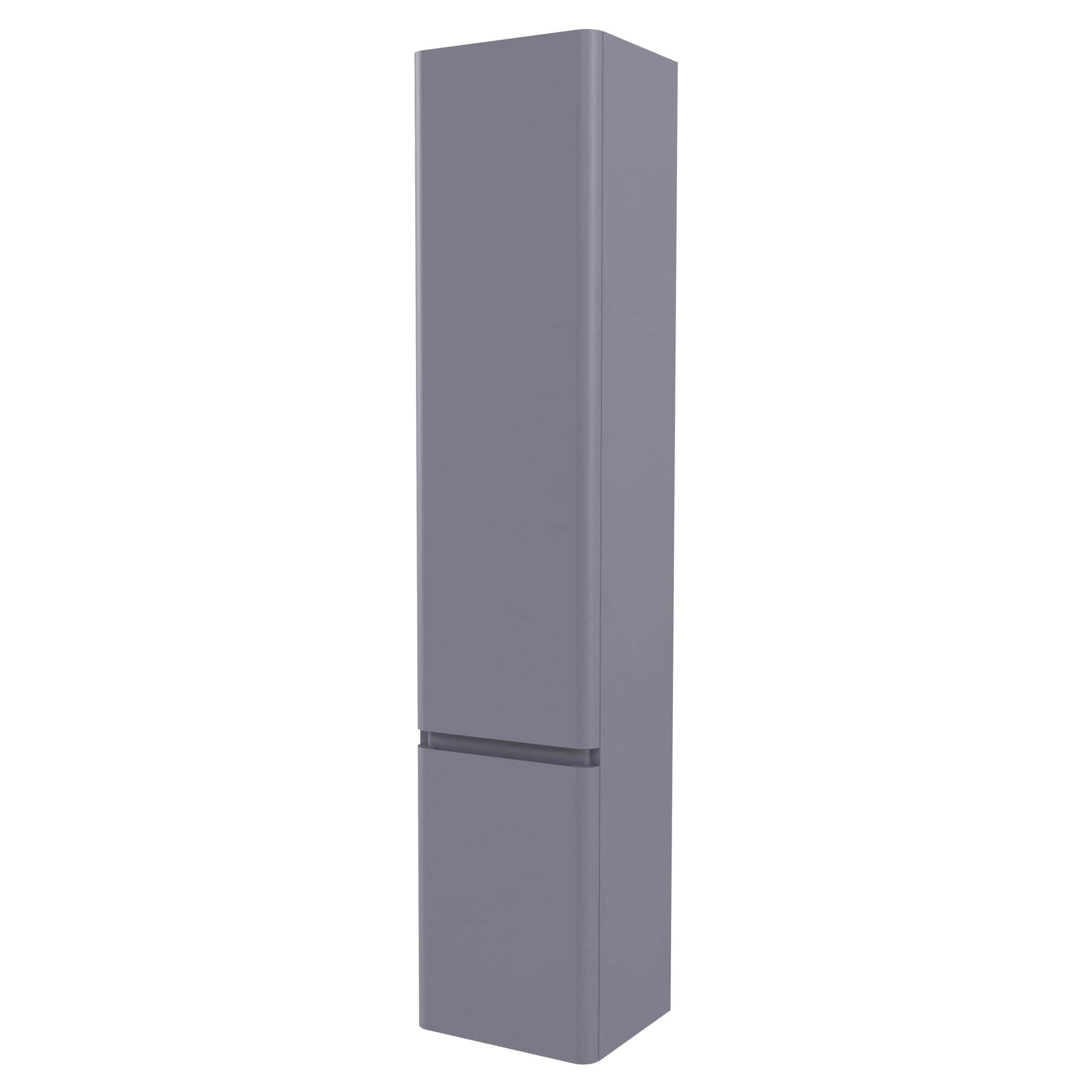 Vertical grey bathroom storage cabinet by Bubly Bathrooms, modern and compact design, ideal for organising toiletries and essentials in contemporary bathrooms.