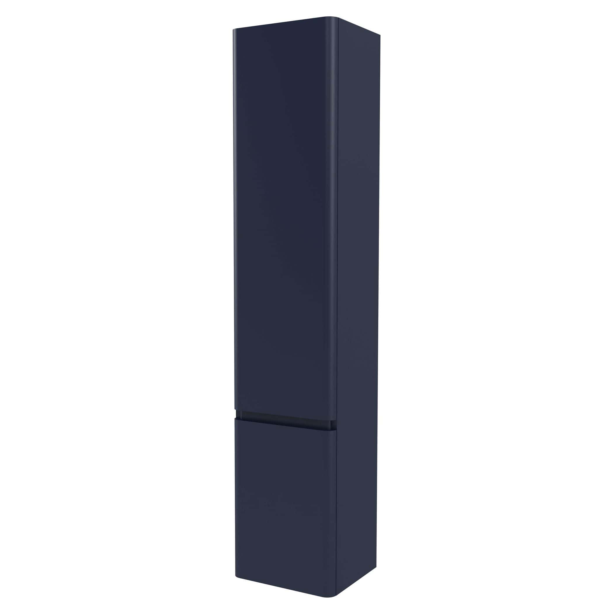 Sleek navy blue bathroom storage cabinet with a minimalist design, perfect for modern bathroom organisation and extra storage space.