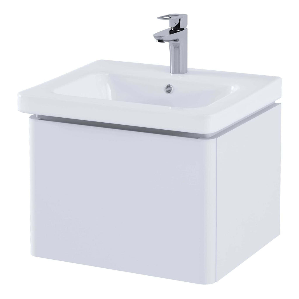 Sleek modern white bathroom sink with chrome tap, ideal for contemporary bathroom designs, featuring a spacious basin and easy-to-clean surface. Perfect for stylish, functional bathroom updates.