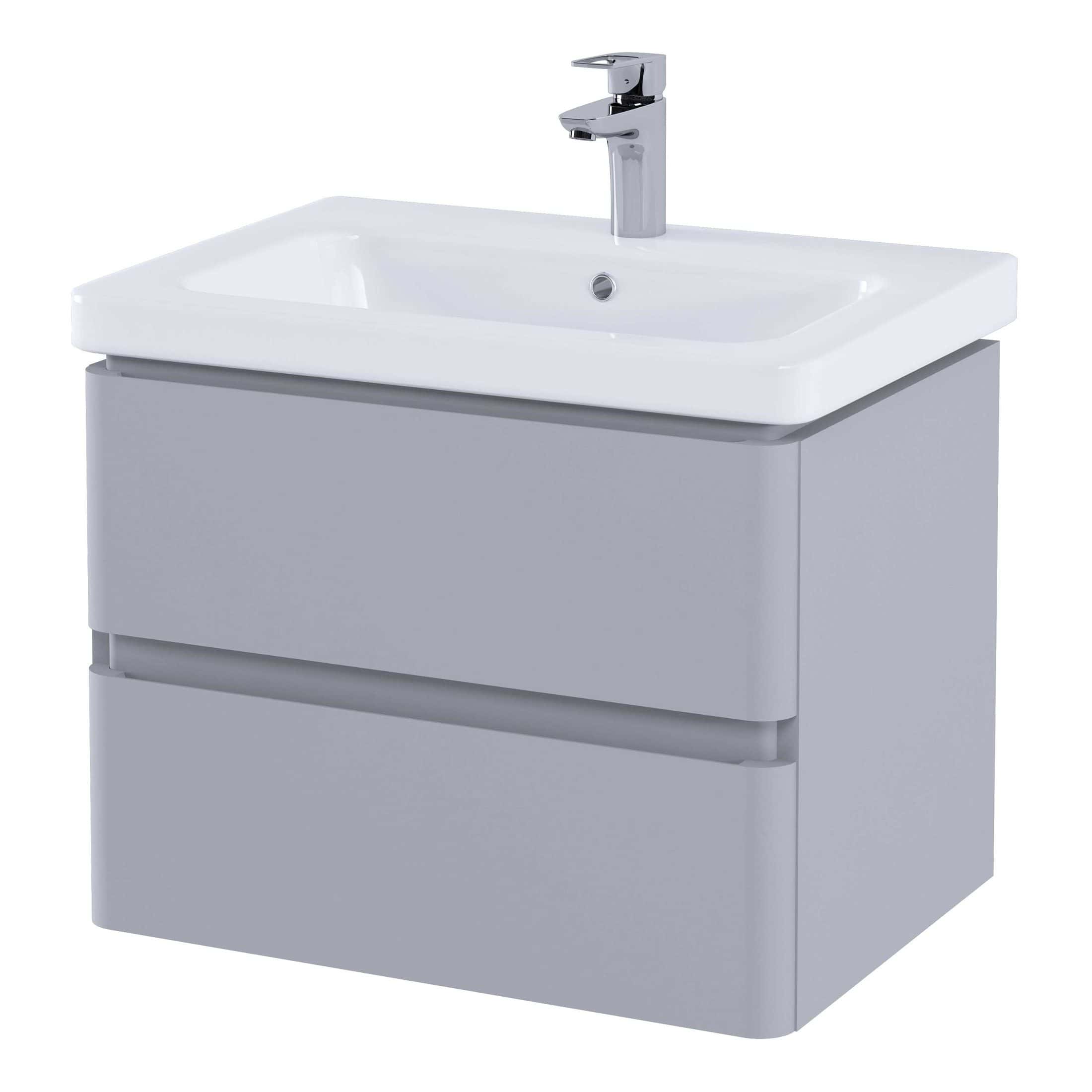 Sleek modern bathroom vanity with integrated sink and storage drawers, perfect for contemporary bathroom renovations and space-saving bathroom furniture.