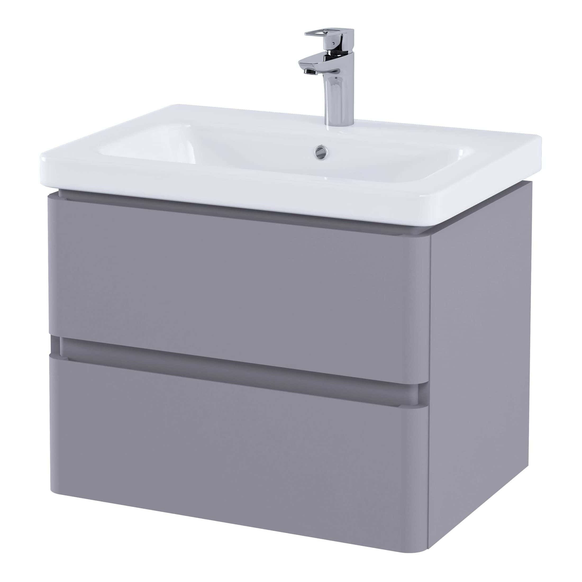 White modern bathroom vanity unit with integrated sink and chrome tap, ideal for contemporary bathroom design, storage drawers, soft-close mechanism, perfect for small to medium-sized bathrooms, bubly bathrooms uk.