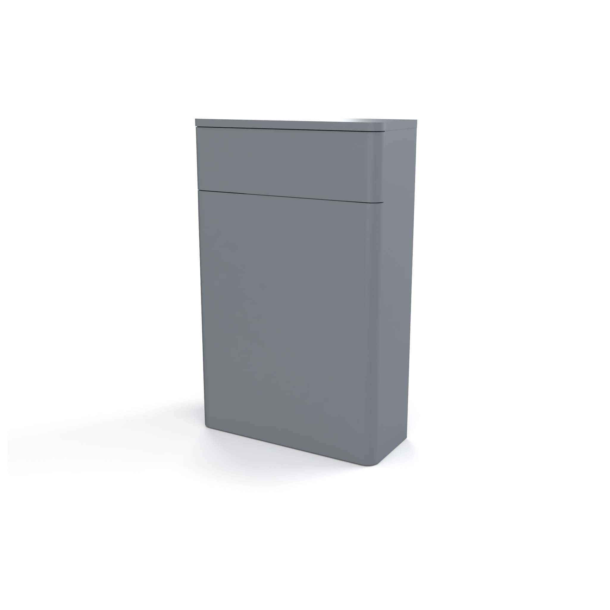 Polished grey bathroom storage cabinet with sleek modern design, ideal for organising toiletries and accessories in contemporary bathrooms.