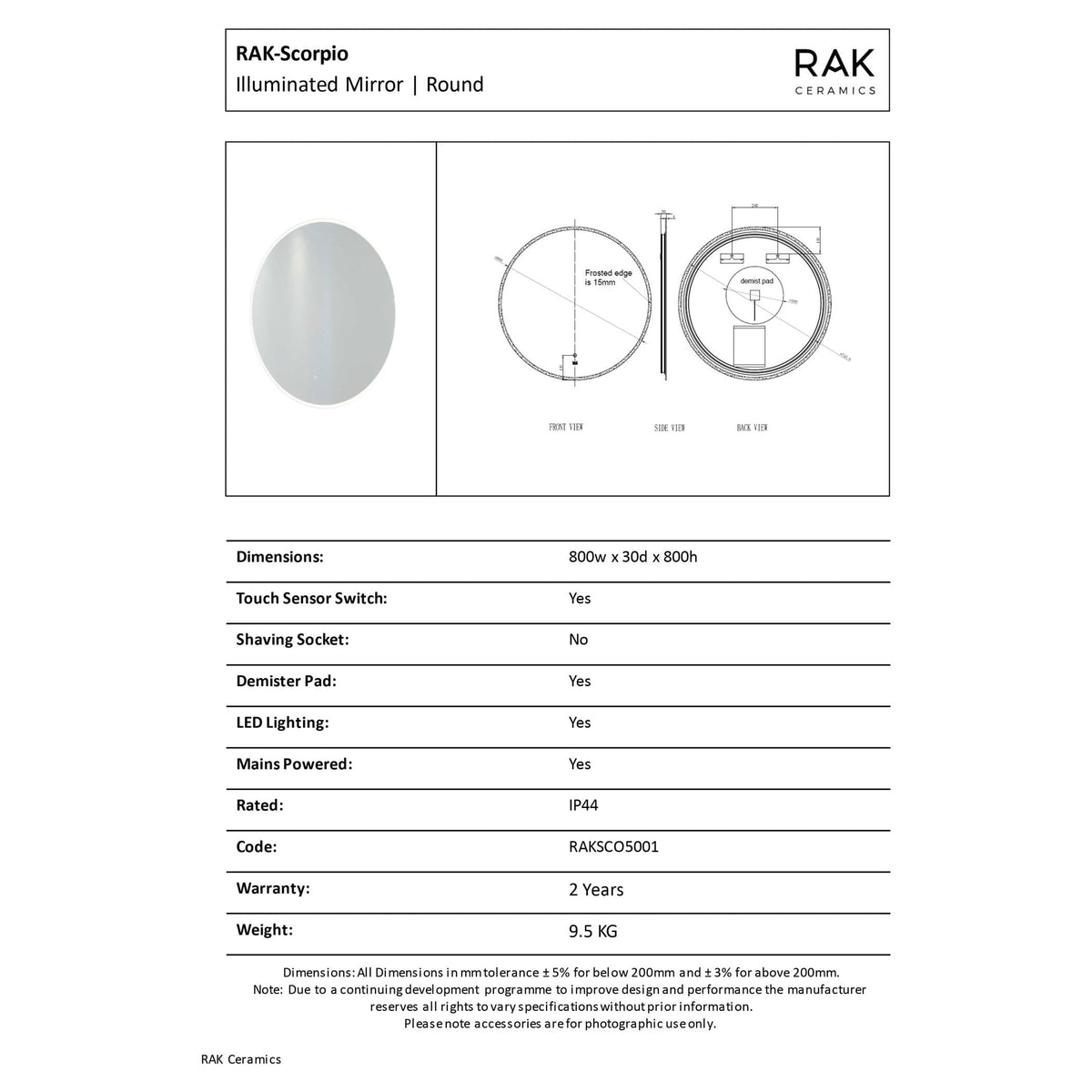 Sleek round illuminated bathroom mirror with integrated LED lighting, touch sensor switch, and anti-fog pad, perfect for modern bathrooms and bathroom vanity setups.