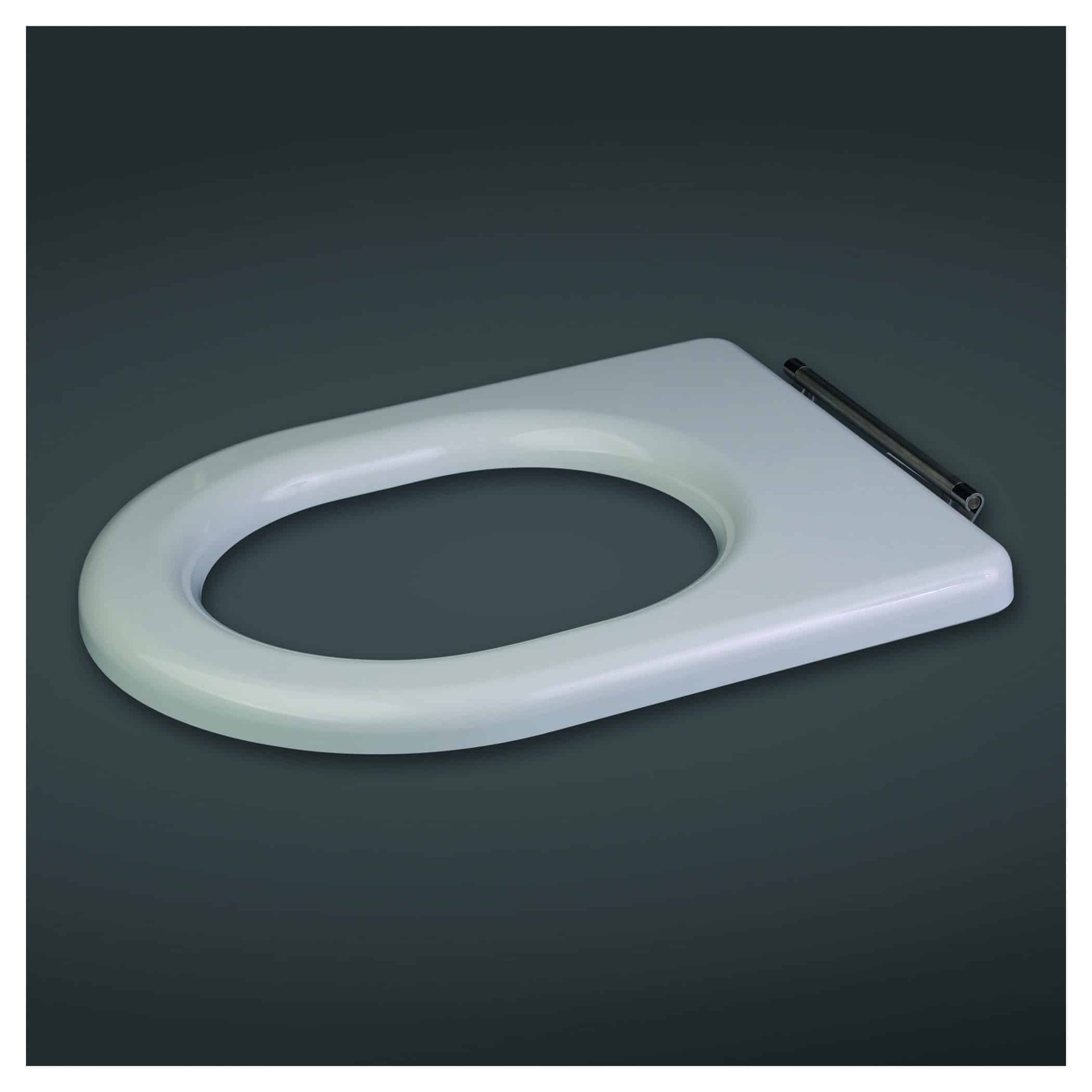 Modern white LED toilet seat with soft-close lid and smartphone holder for contemporary bathroom comfort and tech convenience.