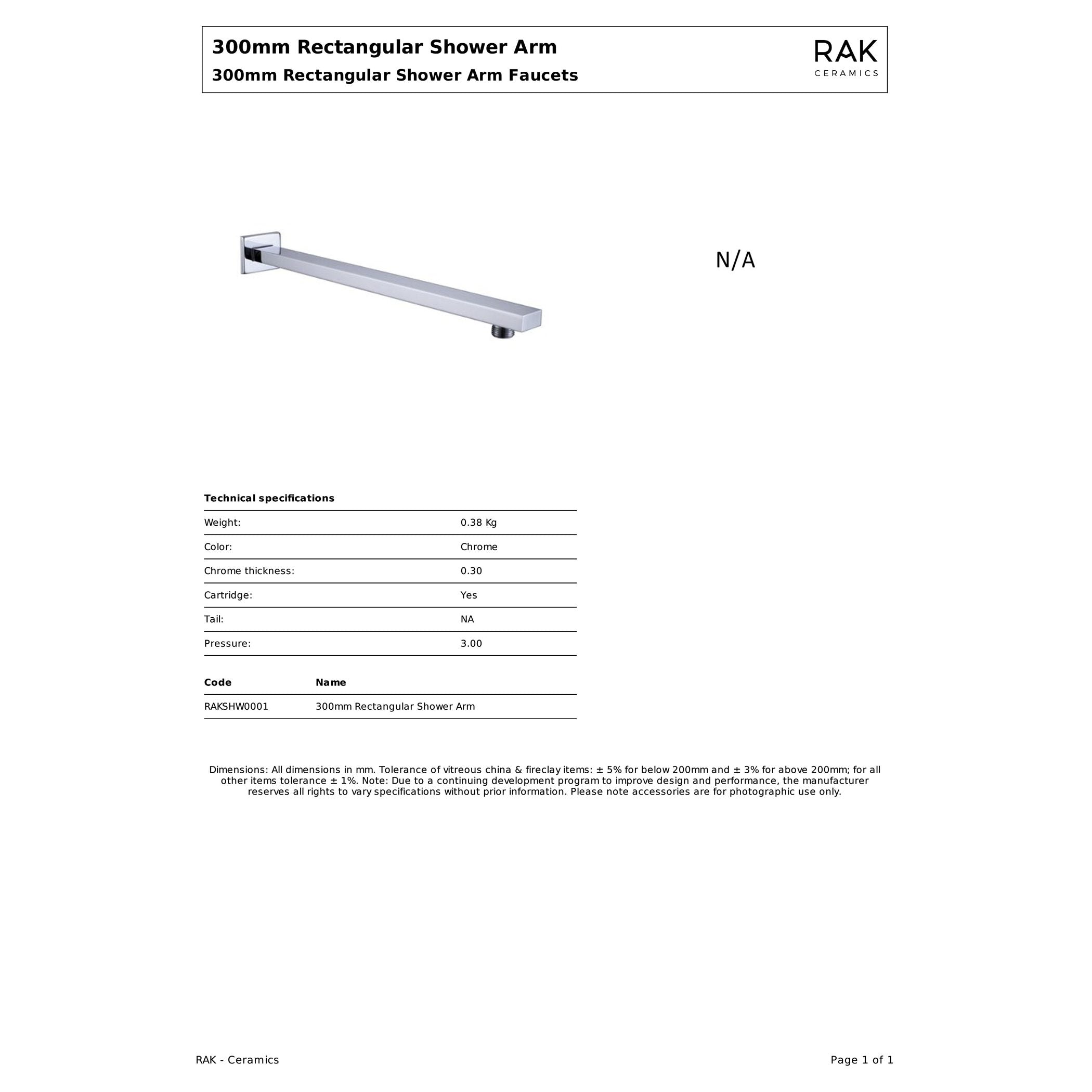 Sleek chrome 300mm rectangular shower arm fixture for modern bathrooms, designed for durability and ease of installation. An essential component for showerhead setup.