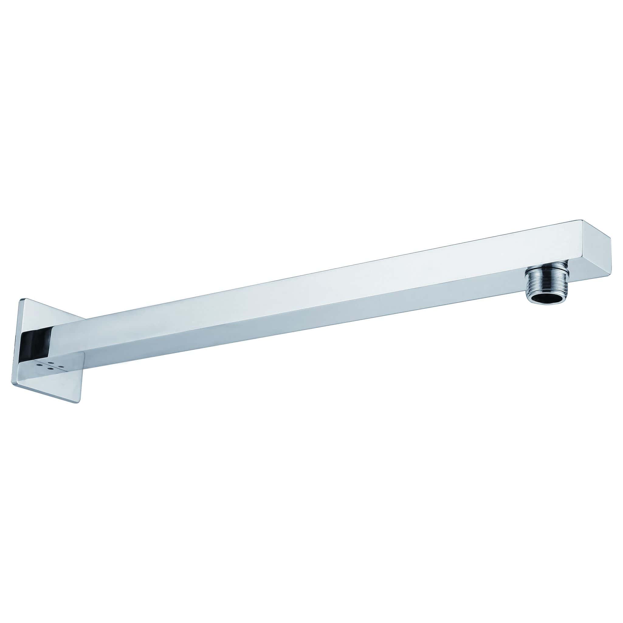 Highly durable chrome bathroom shower arm with wall mount, compatible with standard fittings, ideal for modern shower installations at Bubly Bathrooms.
