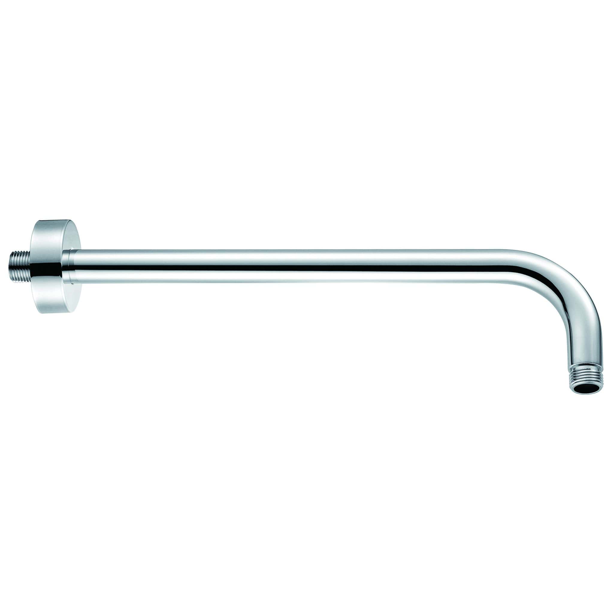 Solid chrome bathroom shower arm for modern bathrooms, designed for reliable water flow and easy installation. A stylish plumbing fixture from Bubly Bathrooms.
