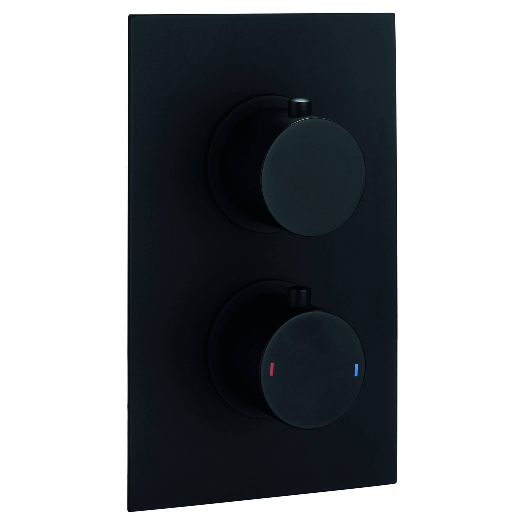 High-quality black bathroom thermostat switch with temperature control for Bubly Bathrooms. Ideal for modern bathroom decor and efficient temperature regulation.