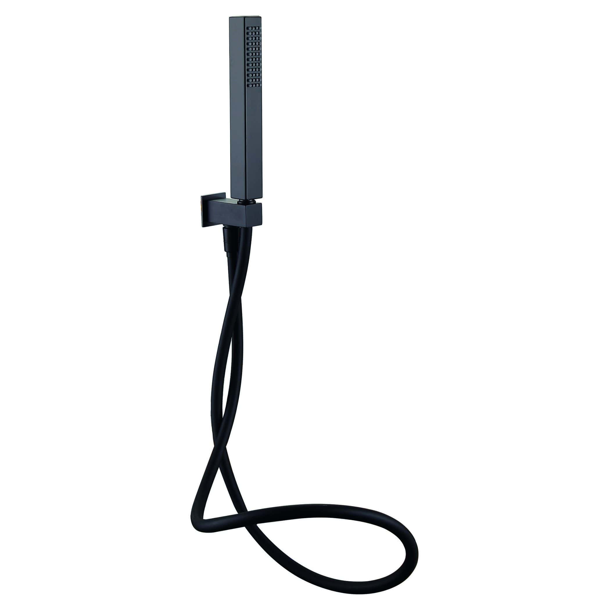 Flexible handheld shower head with modern black design, ideal for bathroom renovations and stylish bathrooms. Perfect for creating a contemporary and functional bathroom space.