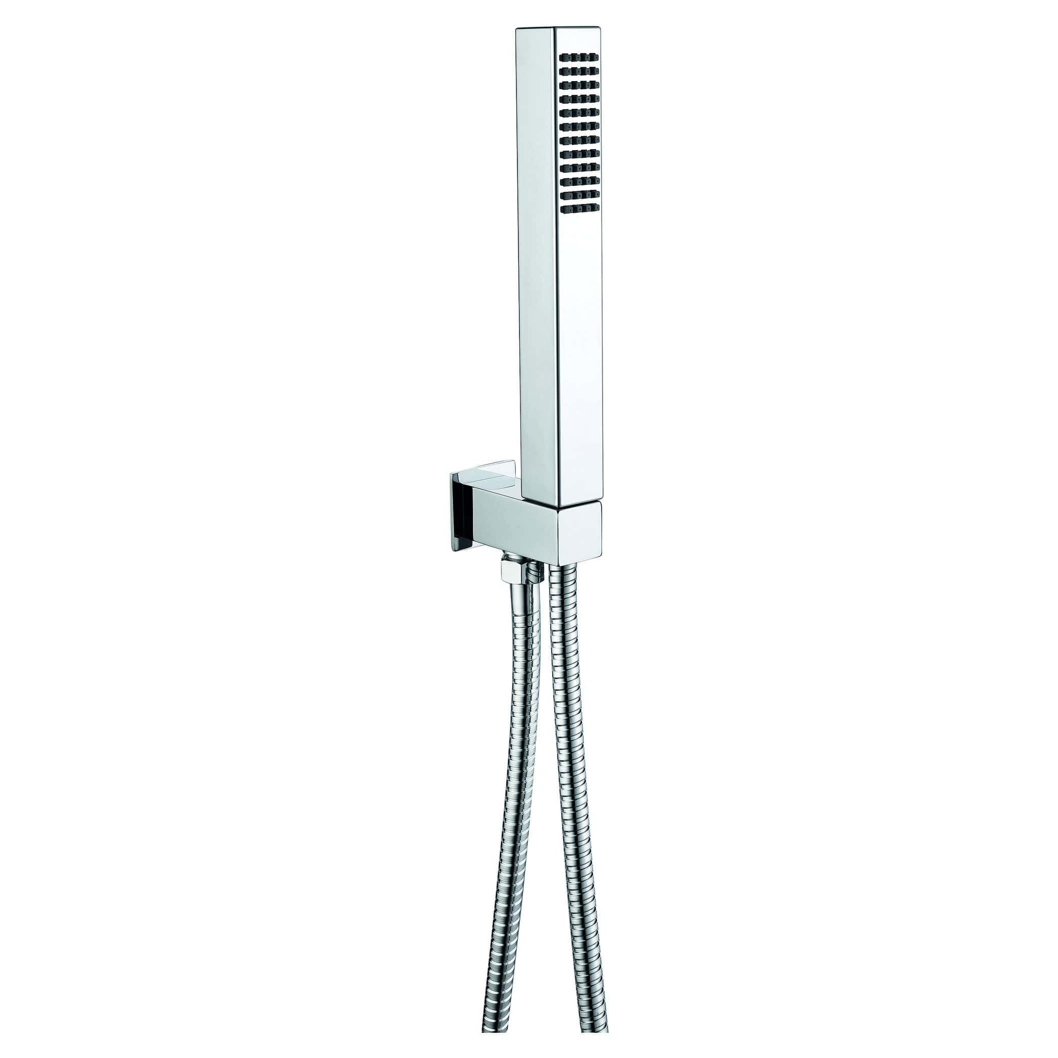 Sleek chrome handheld shower with adjustable hose for modern bathroom upgrade and versatile showering experience.