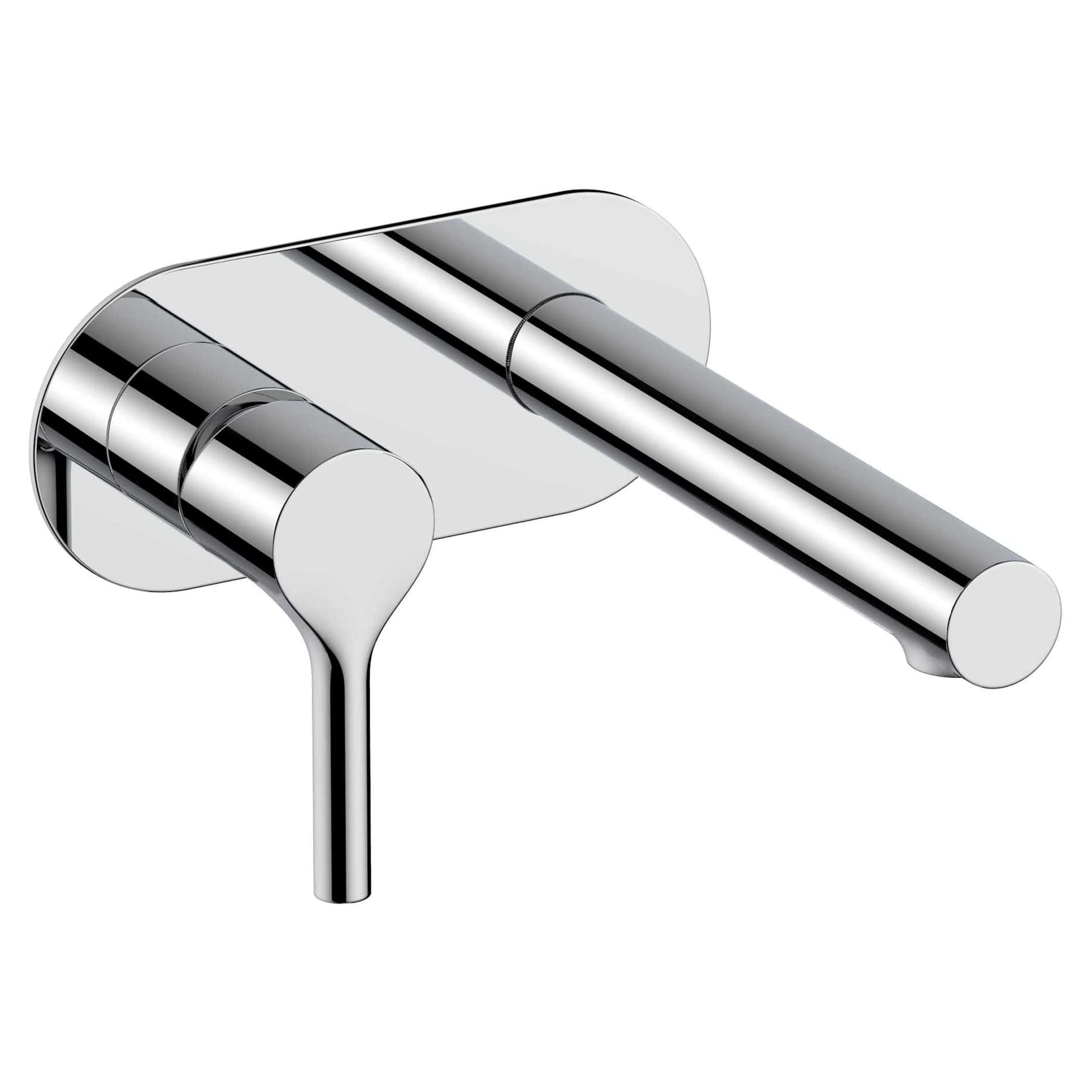 Polished chrome wall-mounted bathroom faucet with a sleek, modern design and streamlined lever for easy control. Perfect for contemporary bathrooms and essential for stylish, functional bathroom upgrades.