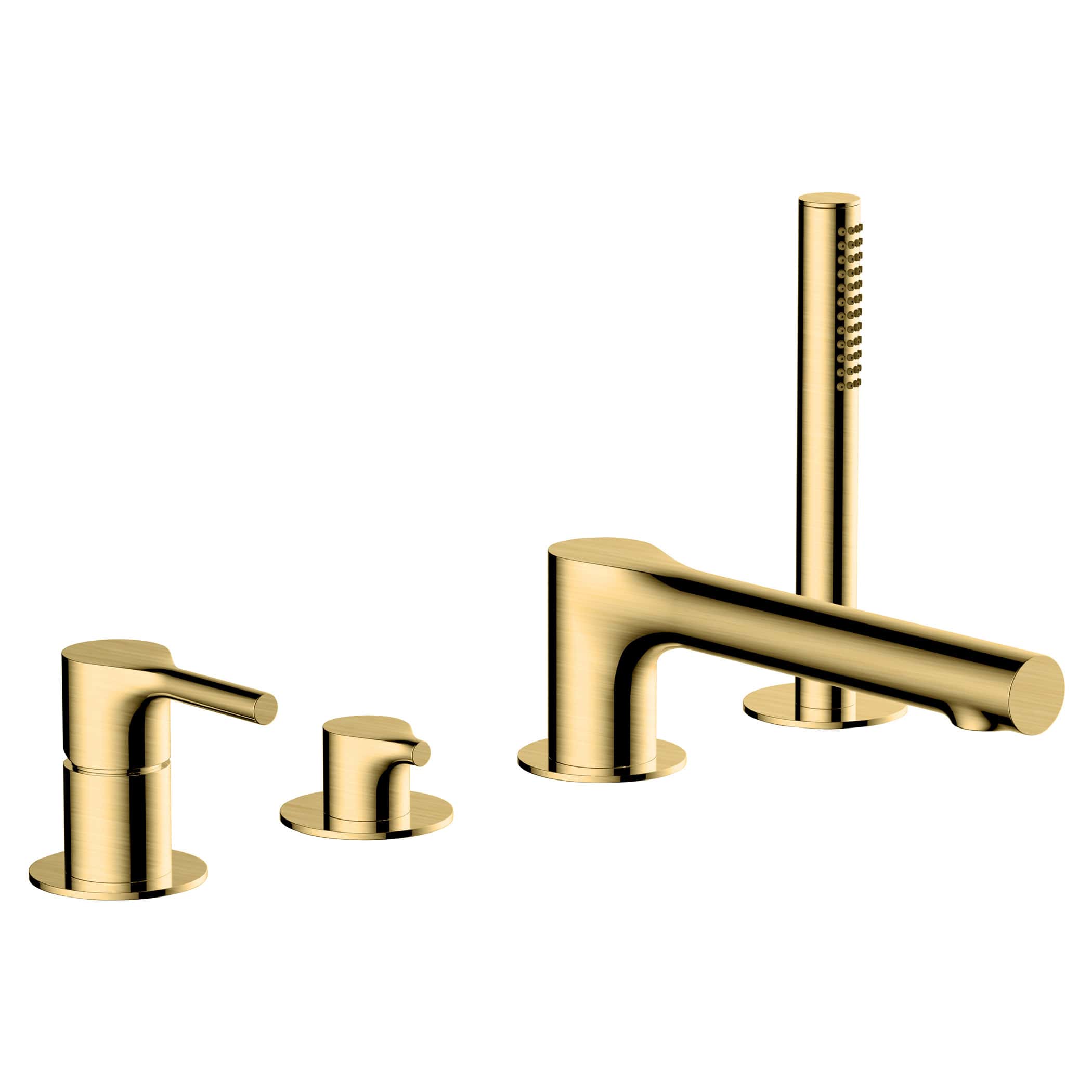 Elegant gold bathroom tap set with three separate fixtures including a mixer tap and shower head for modern bathroom design. Perfect for luxury home upgrades and stylish fixtures.