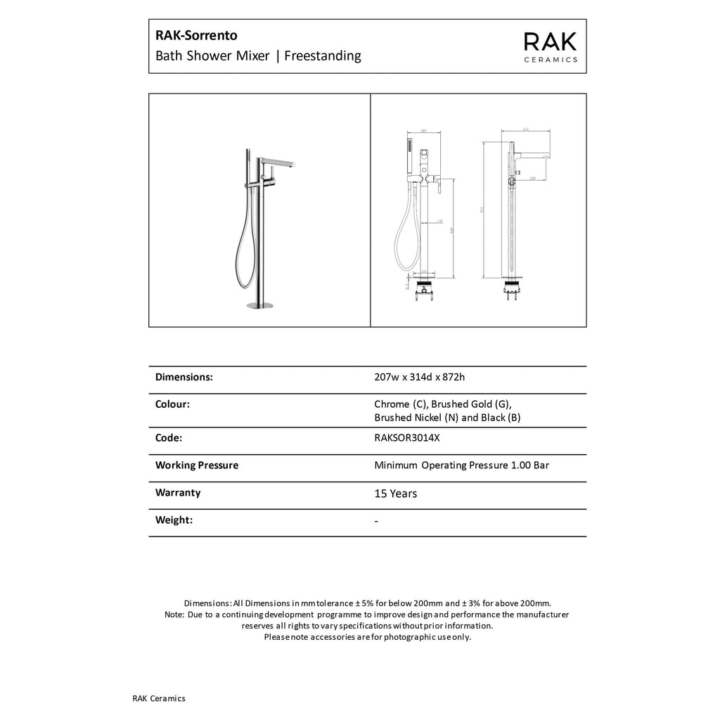 Shower mixer tap with freestanding design in chrome, brushed gold, brushed nickel or black finish, ideal for modern bathroom updates.