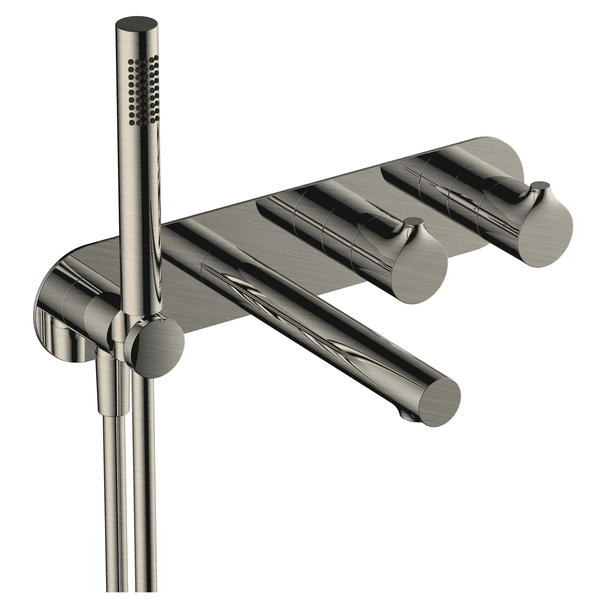 Polished chrome shower head bracket with adjustable height holder for modern bathroom fittings.