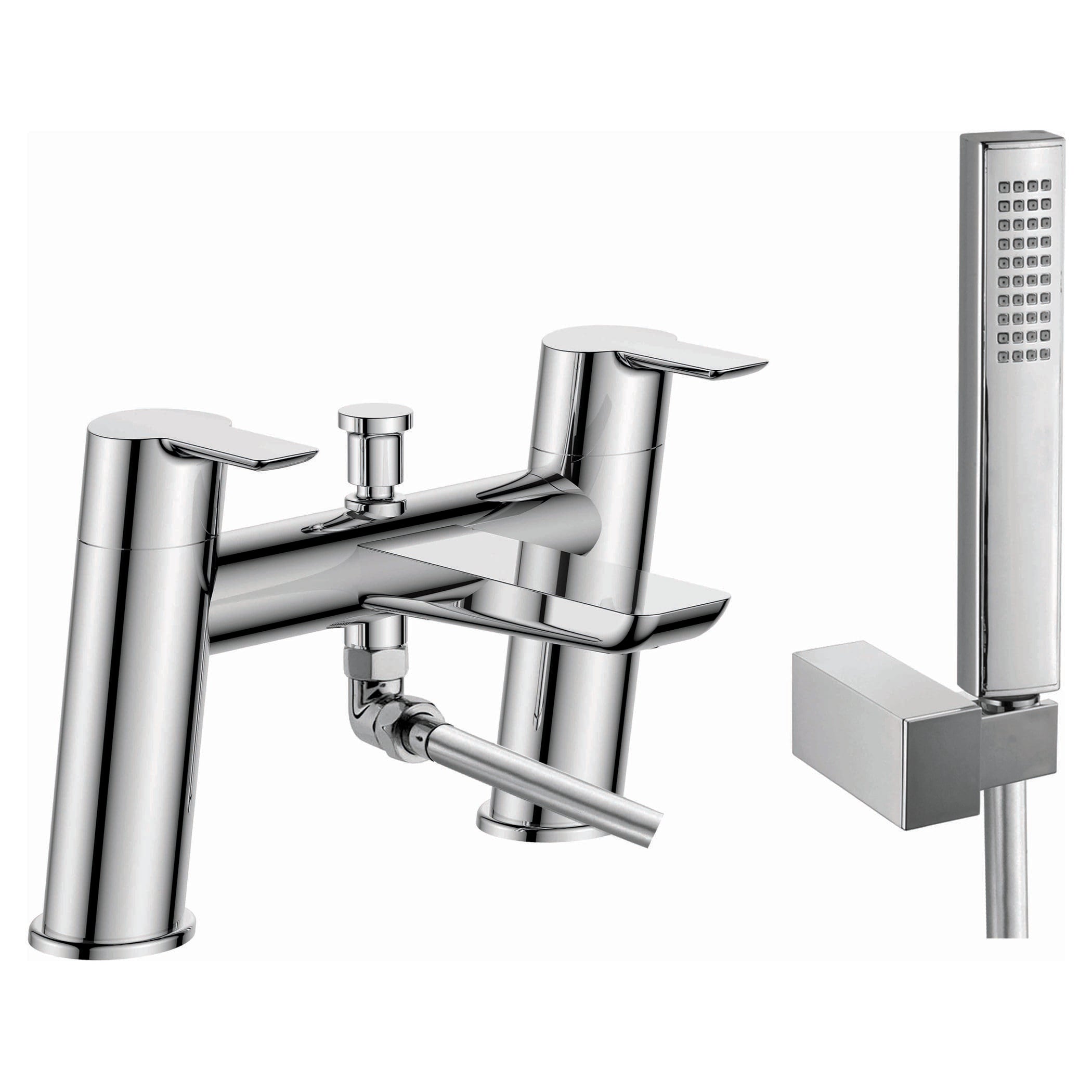 Chrome bathroom mixer tap with handheld shower and modern design, ideal for contemporary bathrooms and shower installations, offering style and functionality.
