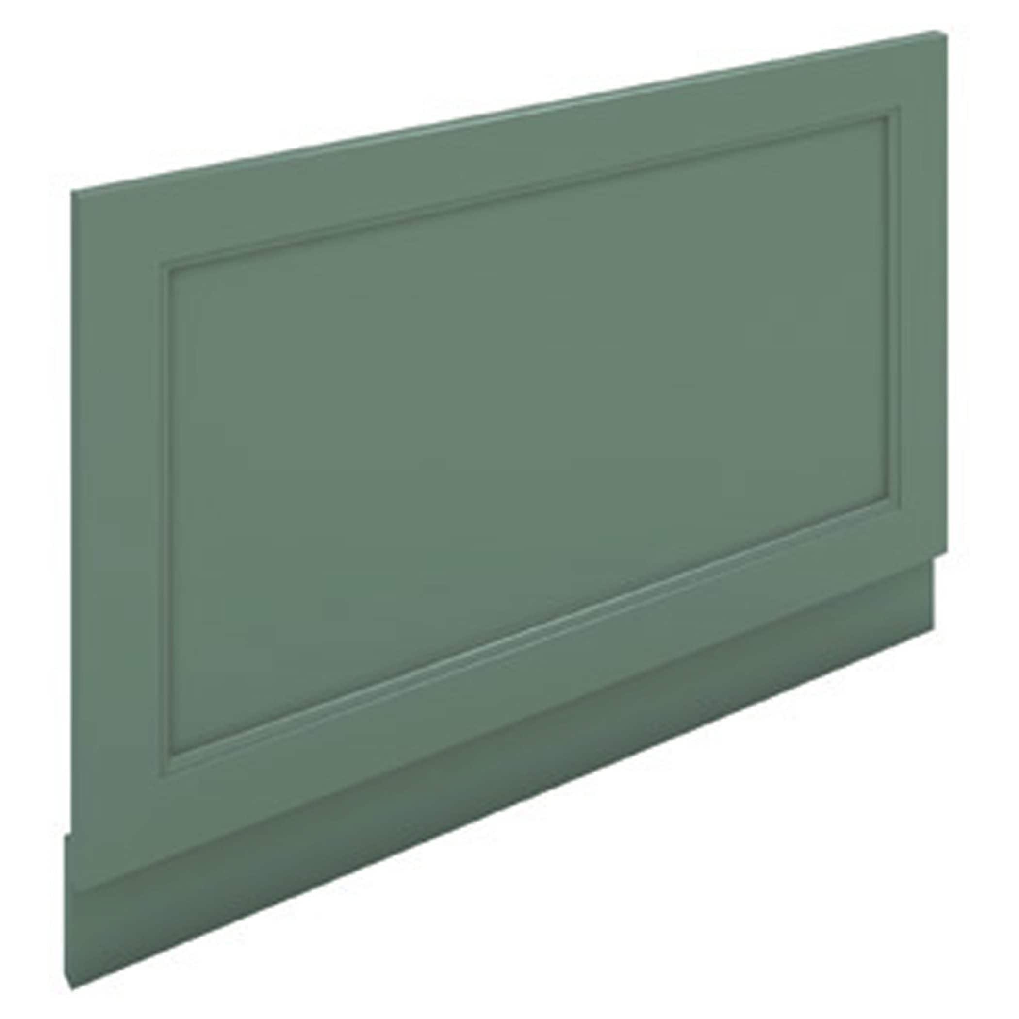 A green bathroom cabinet door, modern design with a recessed panel and raised border, perfect for custom bathroom storage solutions.