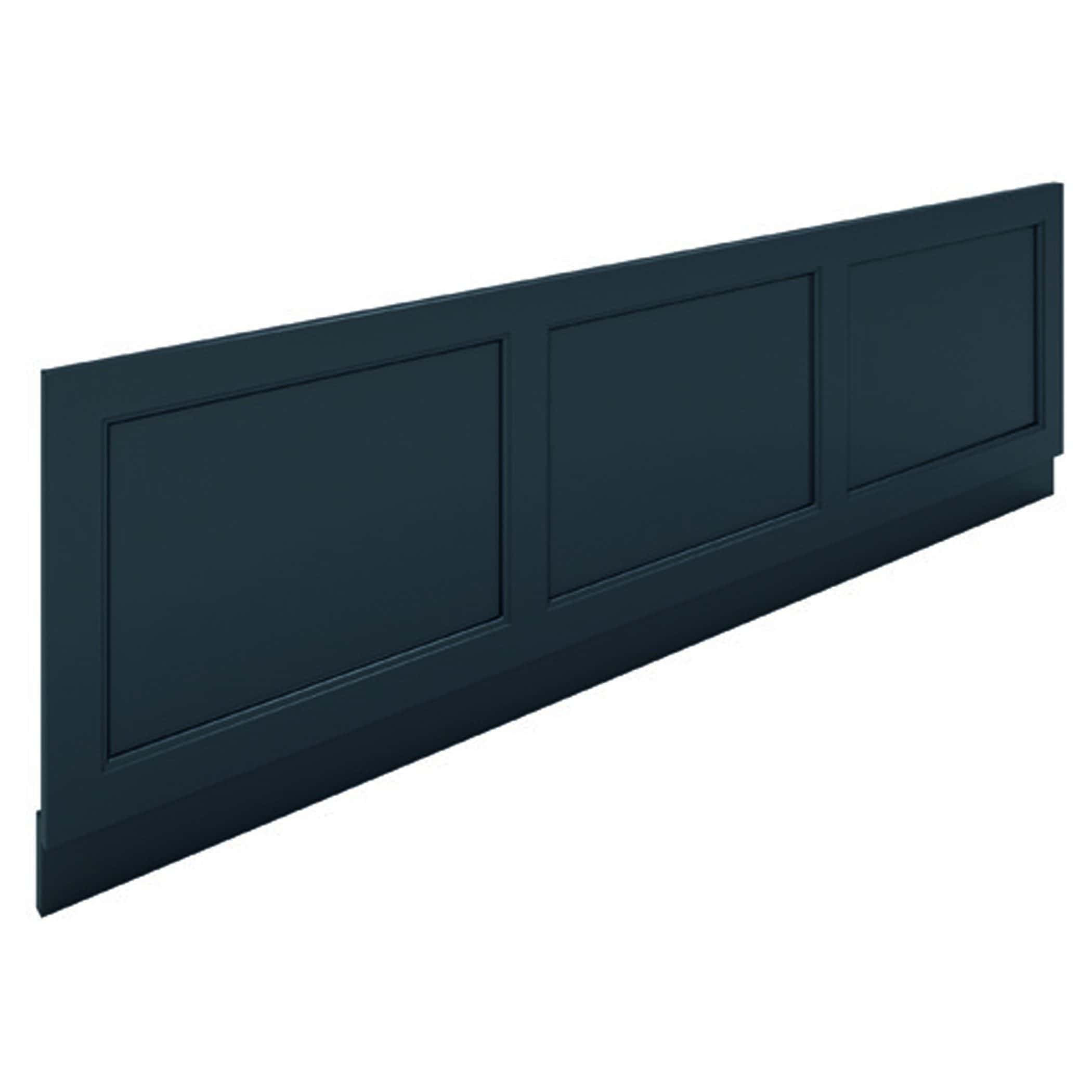 Modern navy blue bathroom panel with three recessed rectangular sections, perfect for stylish bathroom or kitchen decor.