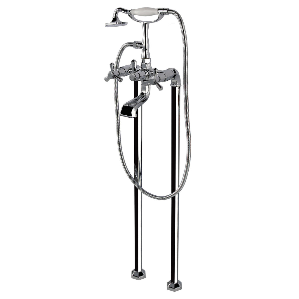 Shower bath mixer with handheld shower head, chrome finish, vintage style, ideal for luxurious bathrooms, modern shower fixtures, and traditional bath design.