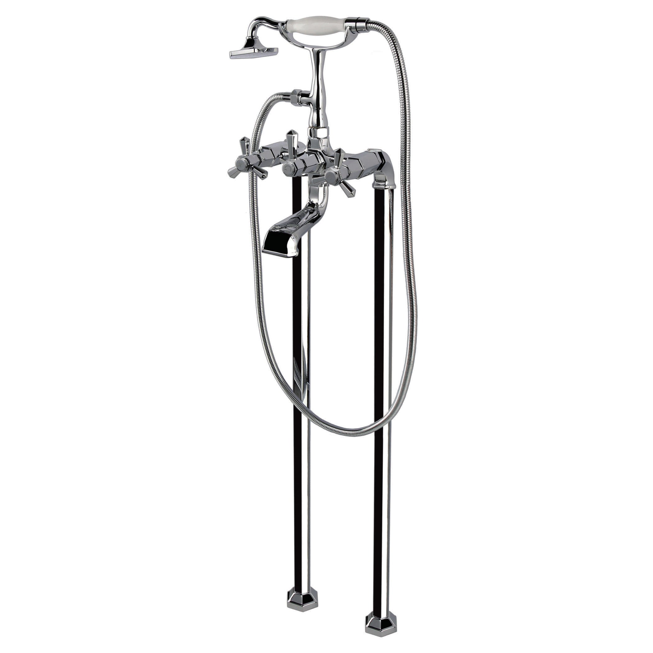 Shower bath mixer with handheld shower head, chrome finish, vintage style, ideal for luxurious bathrooms, modern shower fixtures, and traditional bath design.