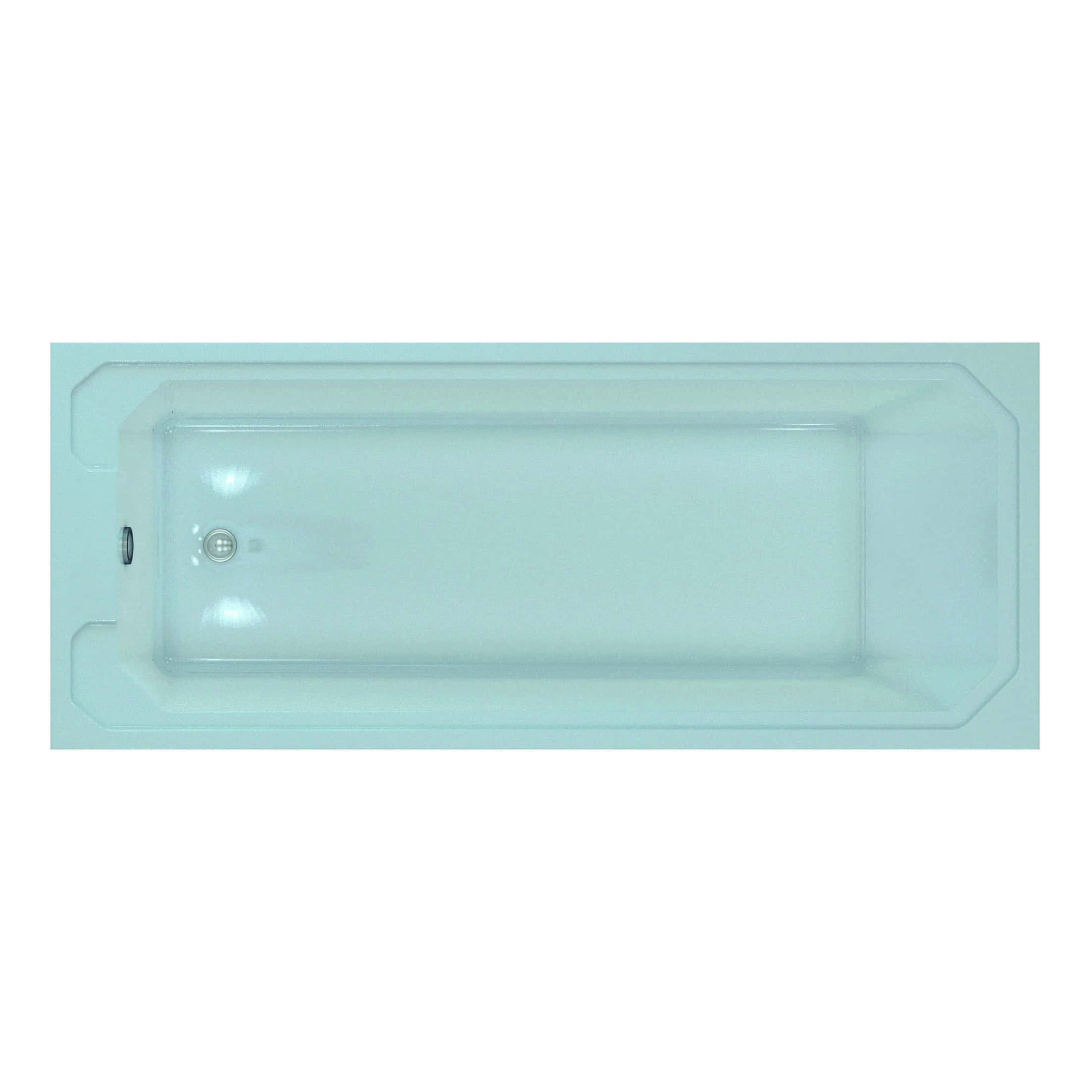 Bright white rectangular bathtub with built-in overflow and centre drain, ideal for modern bathrooms or luxury spa installations. Durable acrylic with sleek design and easy maintenance.