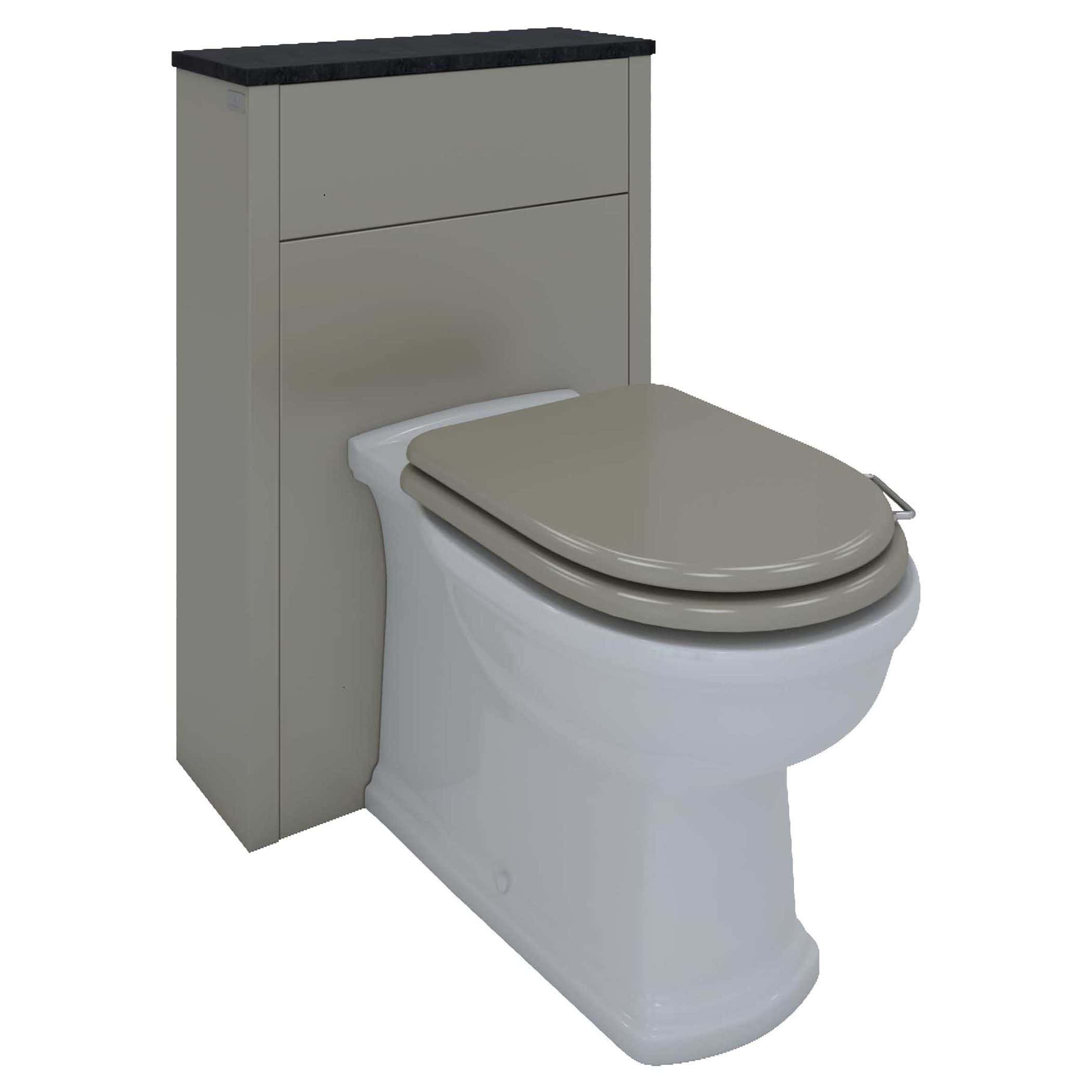 Toilet with grey seat and concealed cistern, modern bathroom fixture from Bubly Bathrooms.