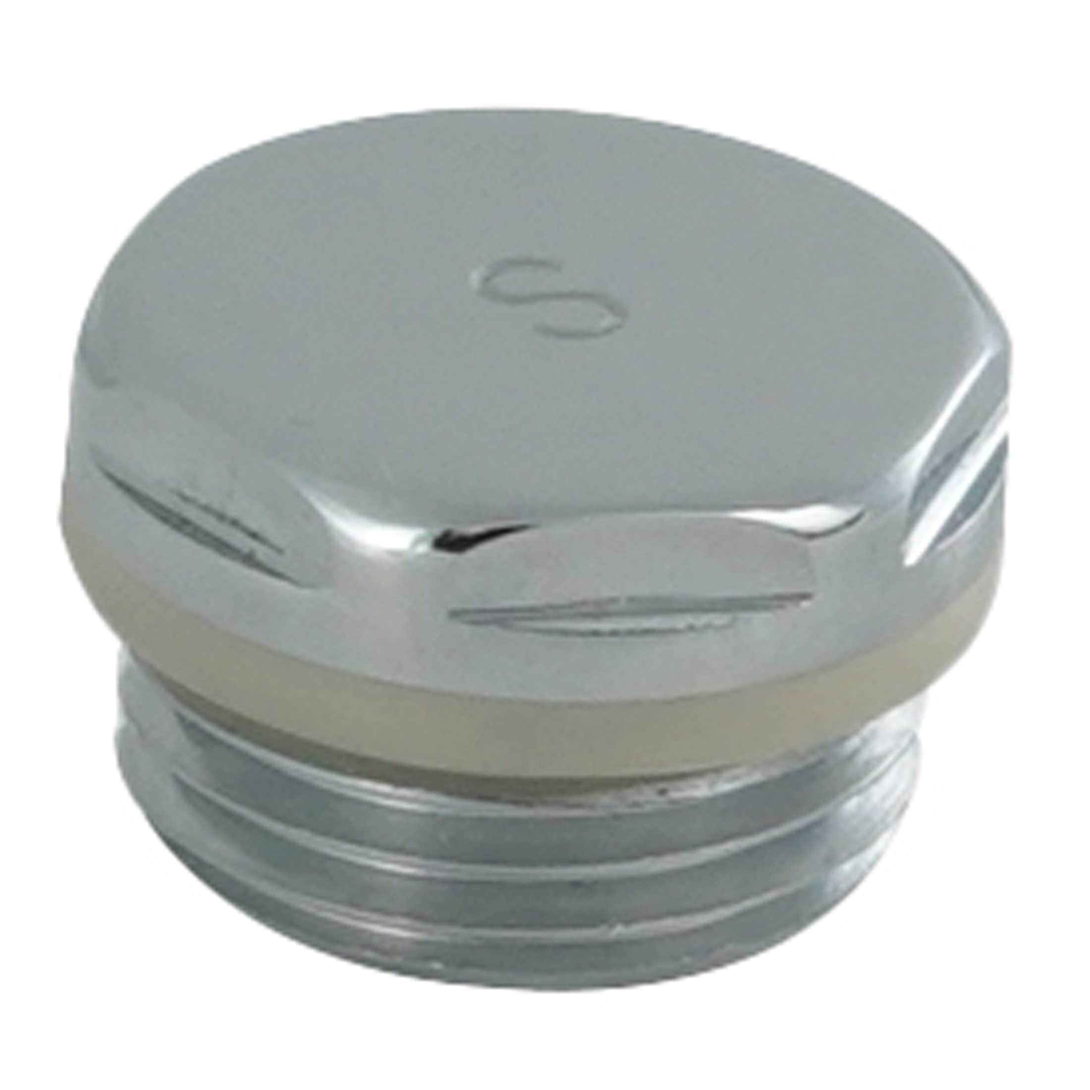 Shut-off valve cap for bathroom fittings, chrome-plated and compact design, easy to install for creating a watertight seal on bathroom fixtures. Ideal for plumbing repairs and maintenance.