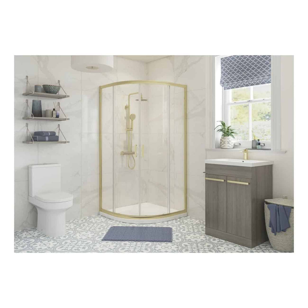 Velano Novara 2 Door Quadrant Shower Enclosure - 6mm Glass - Brushed Brass