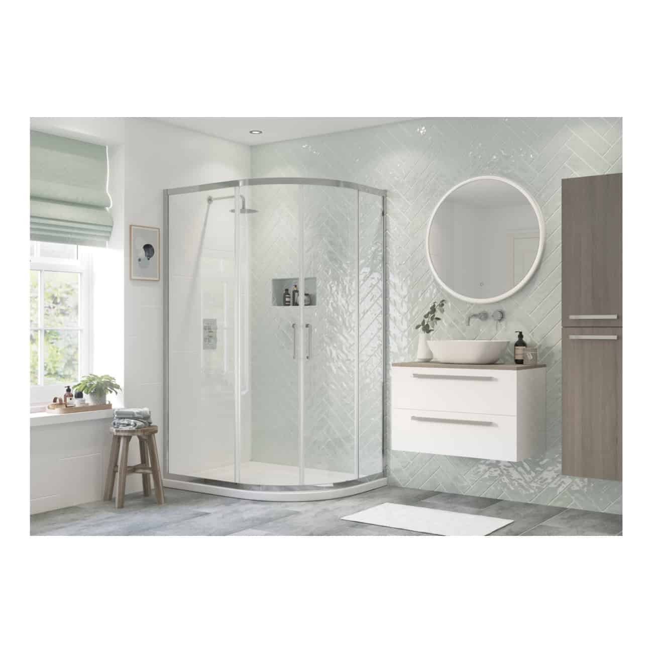 Velano Cresta 2 Door Offset Quadrant Shower Enclosure - 8mm Glass - Chrome